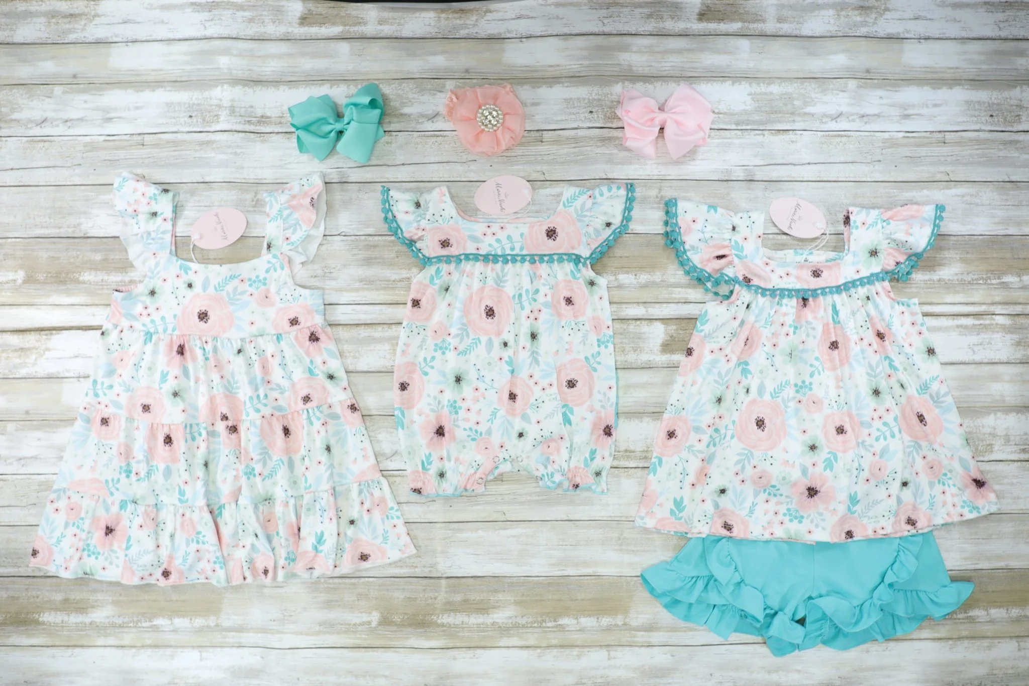 Pink Floral Top & Blue Ruffle Shorts Outfit - Image 4