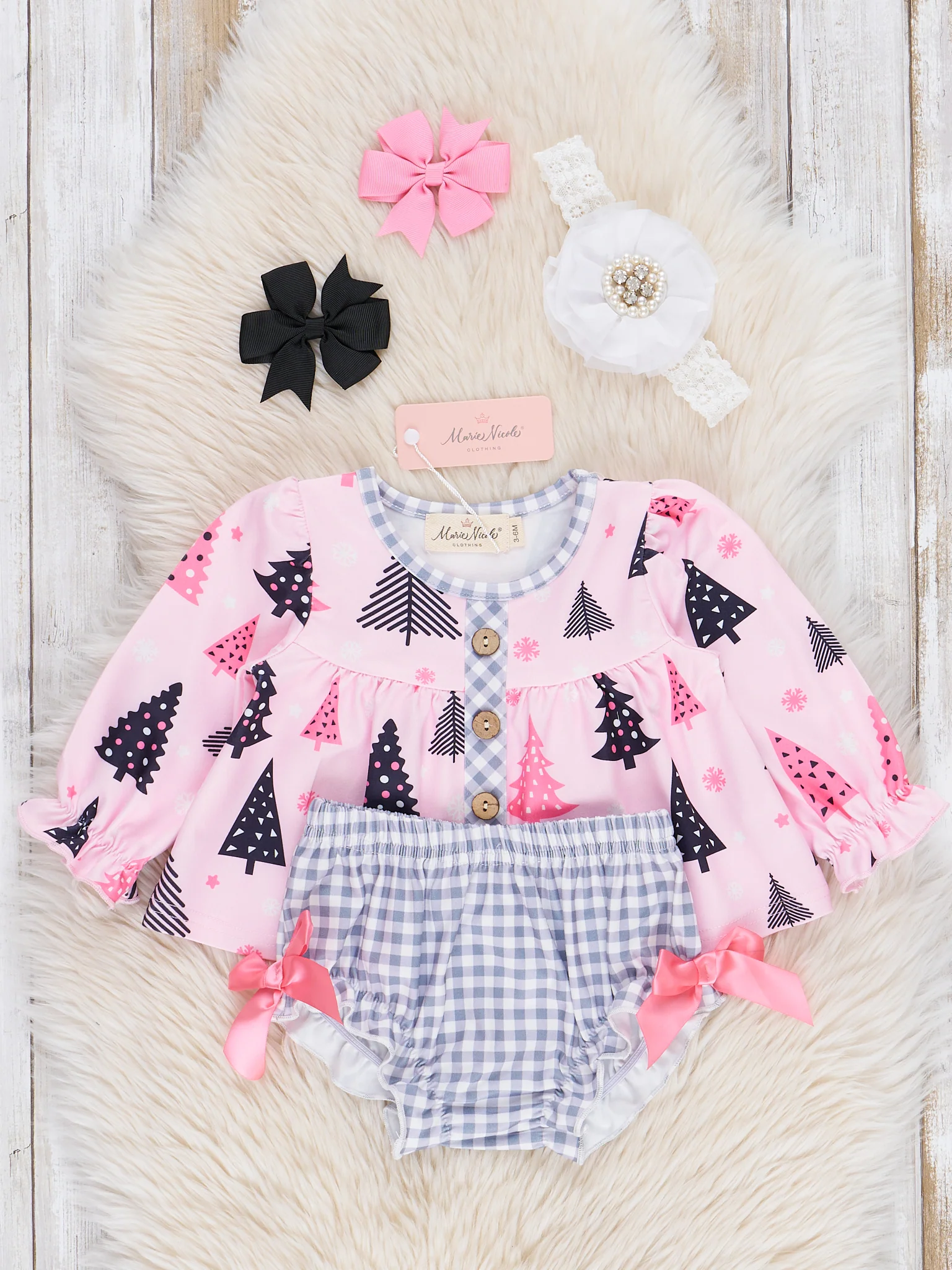 Pink Forest Gingham Ruffle Bloomers Outfit - Image 2