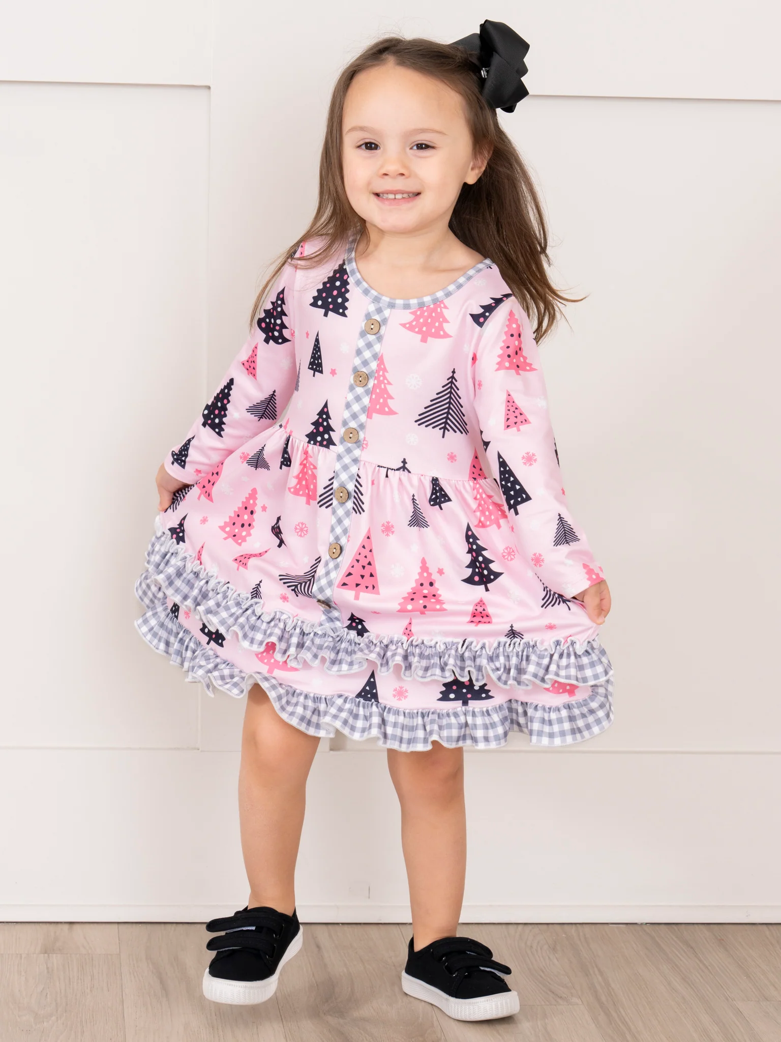 Pink Forest Gingham Ruffle Dress - Image 3