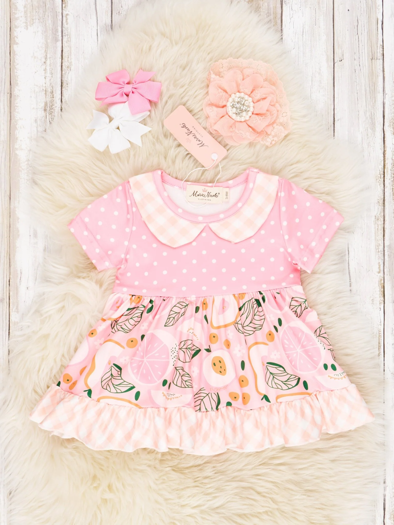Pink Fruit Vintage Ruffle Dressy Romper
