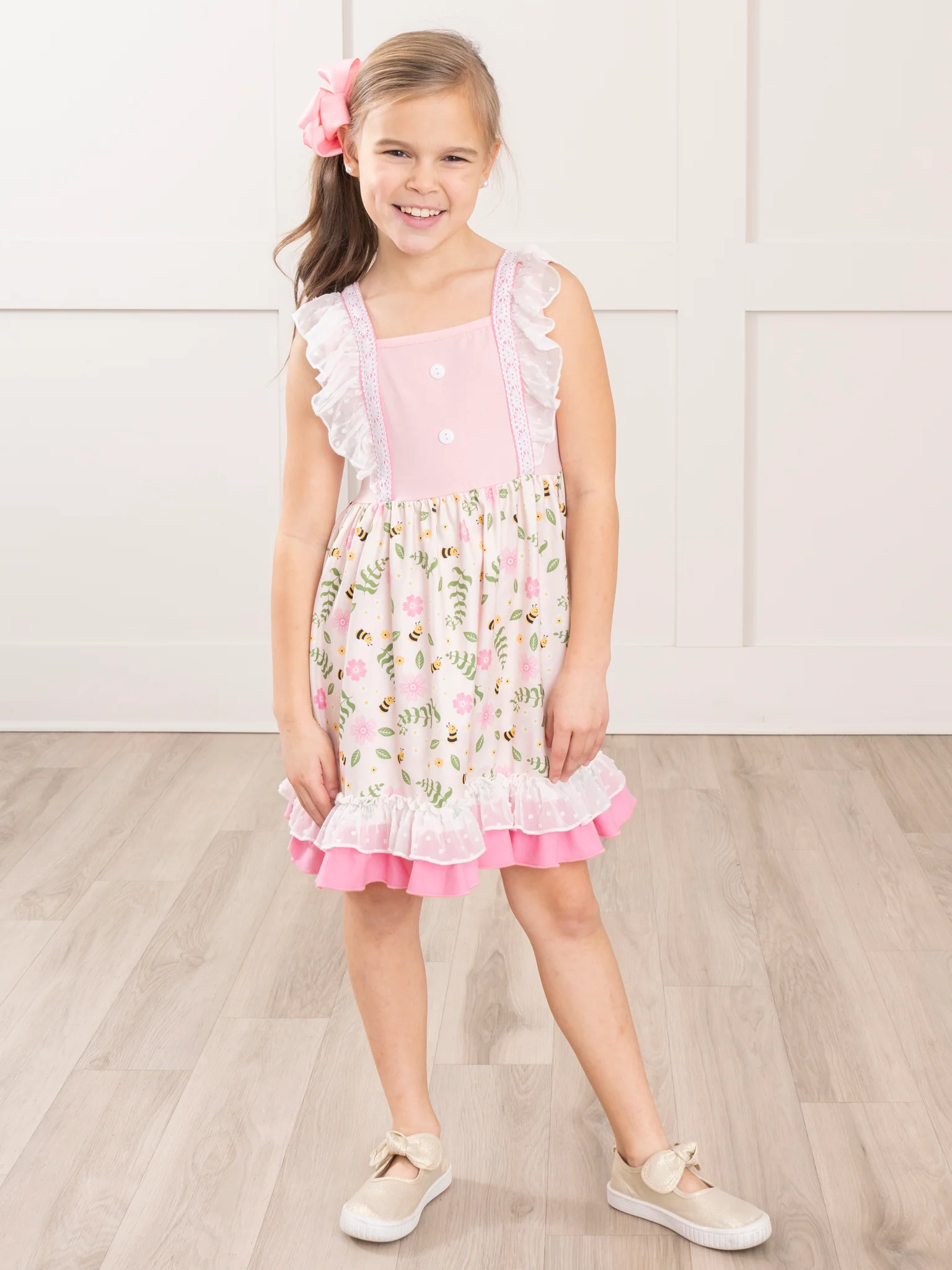 Pink Garden Frolic Ruffle Dress - Image 3