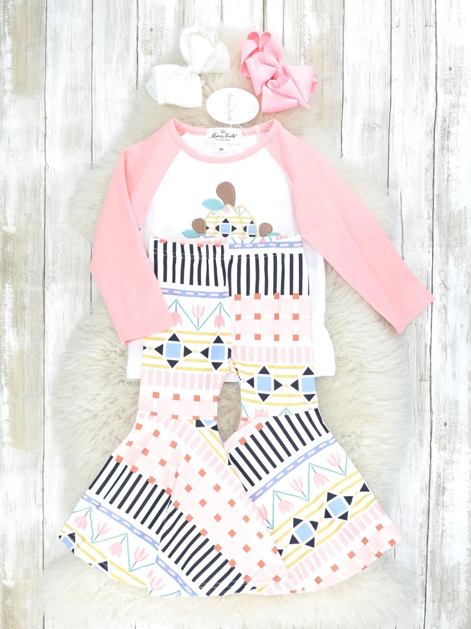 Pink Geometric Pumpkin Bell Bottoms Outfit - Image 2
