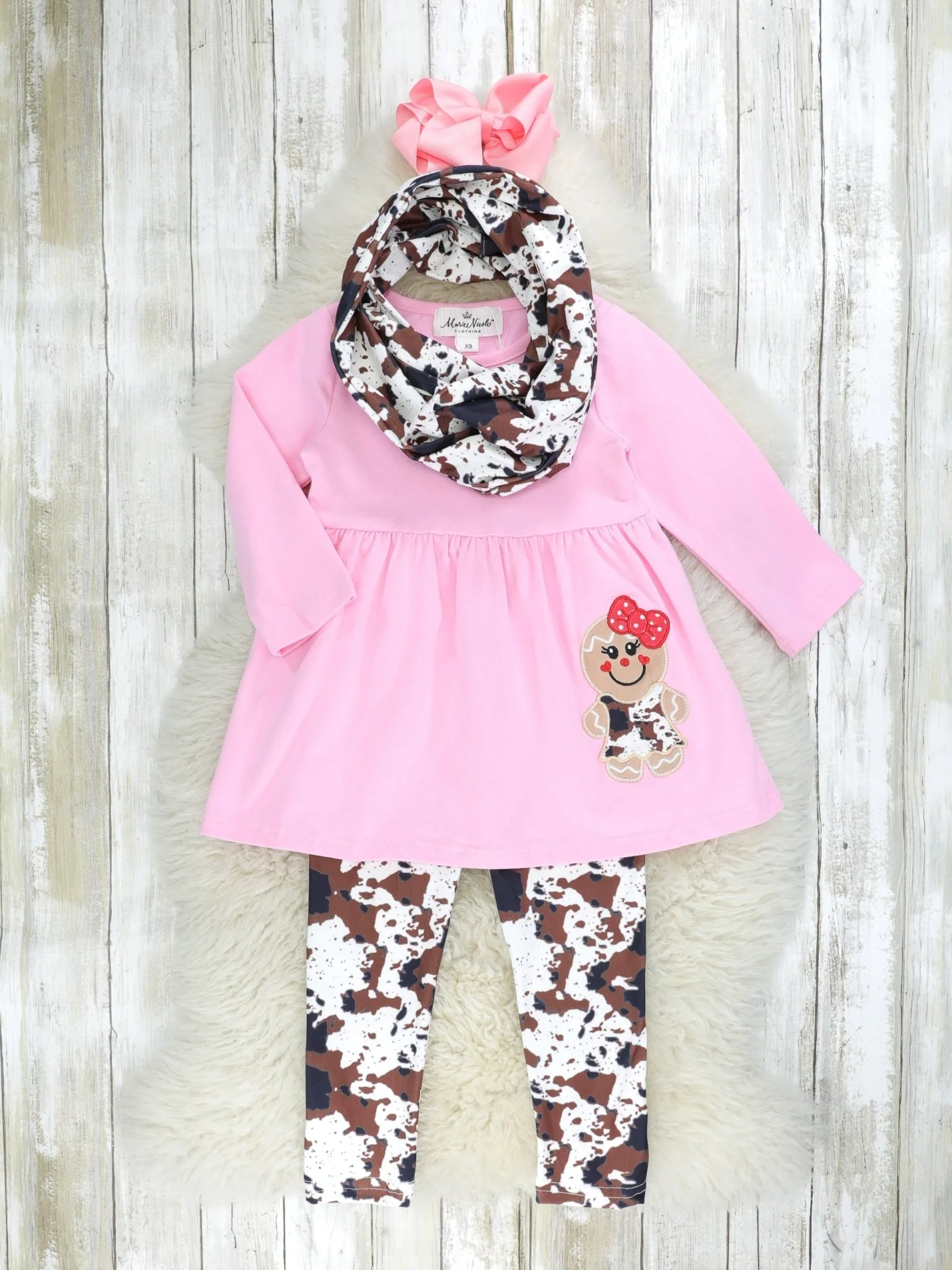 Pink Gingerbread Cow Print 3-Piece Outfit