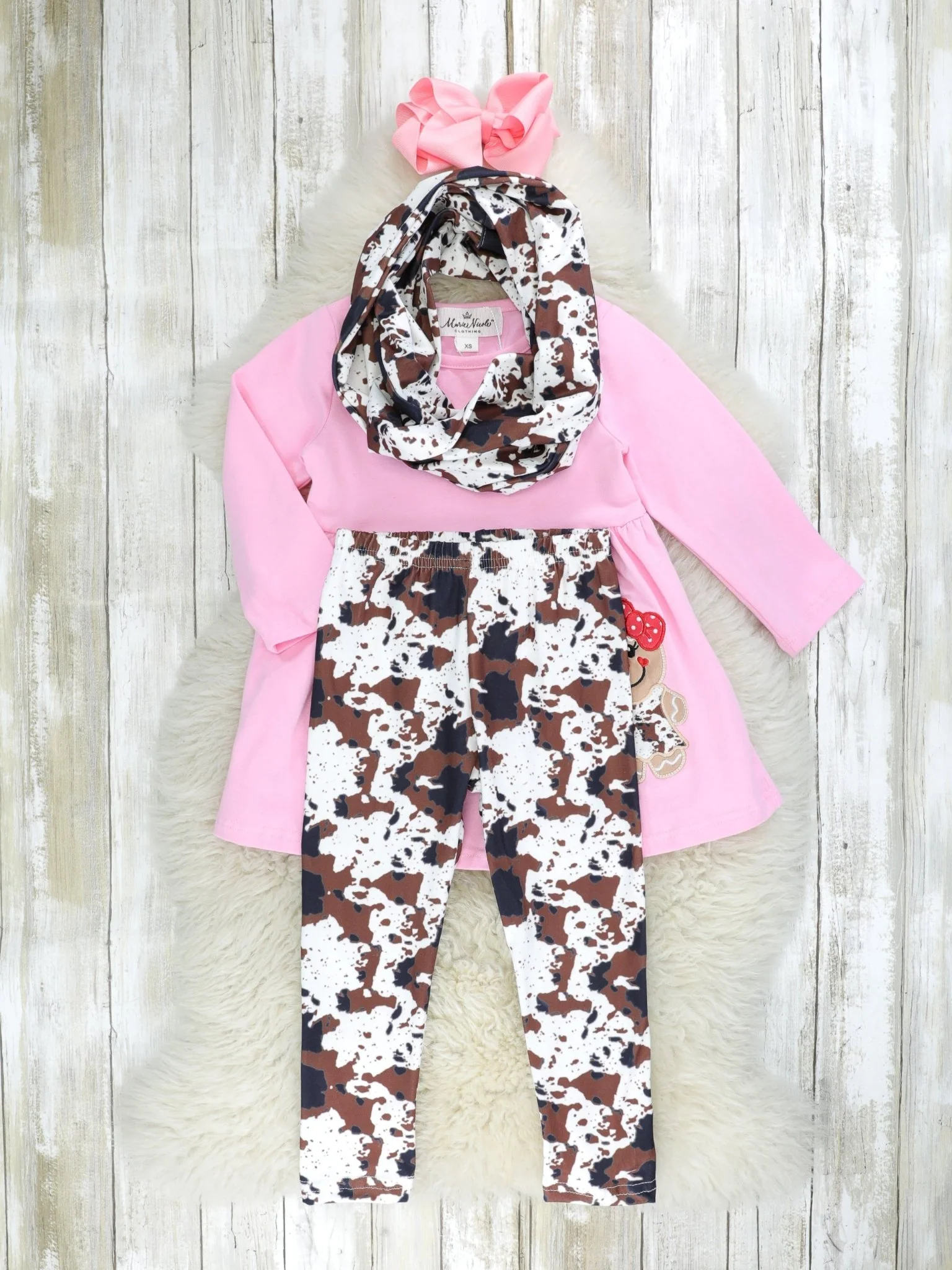 Pink Gingerbread Cow Print 3-Piece Outfit - Image 2