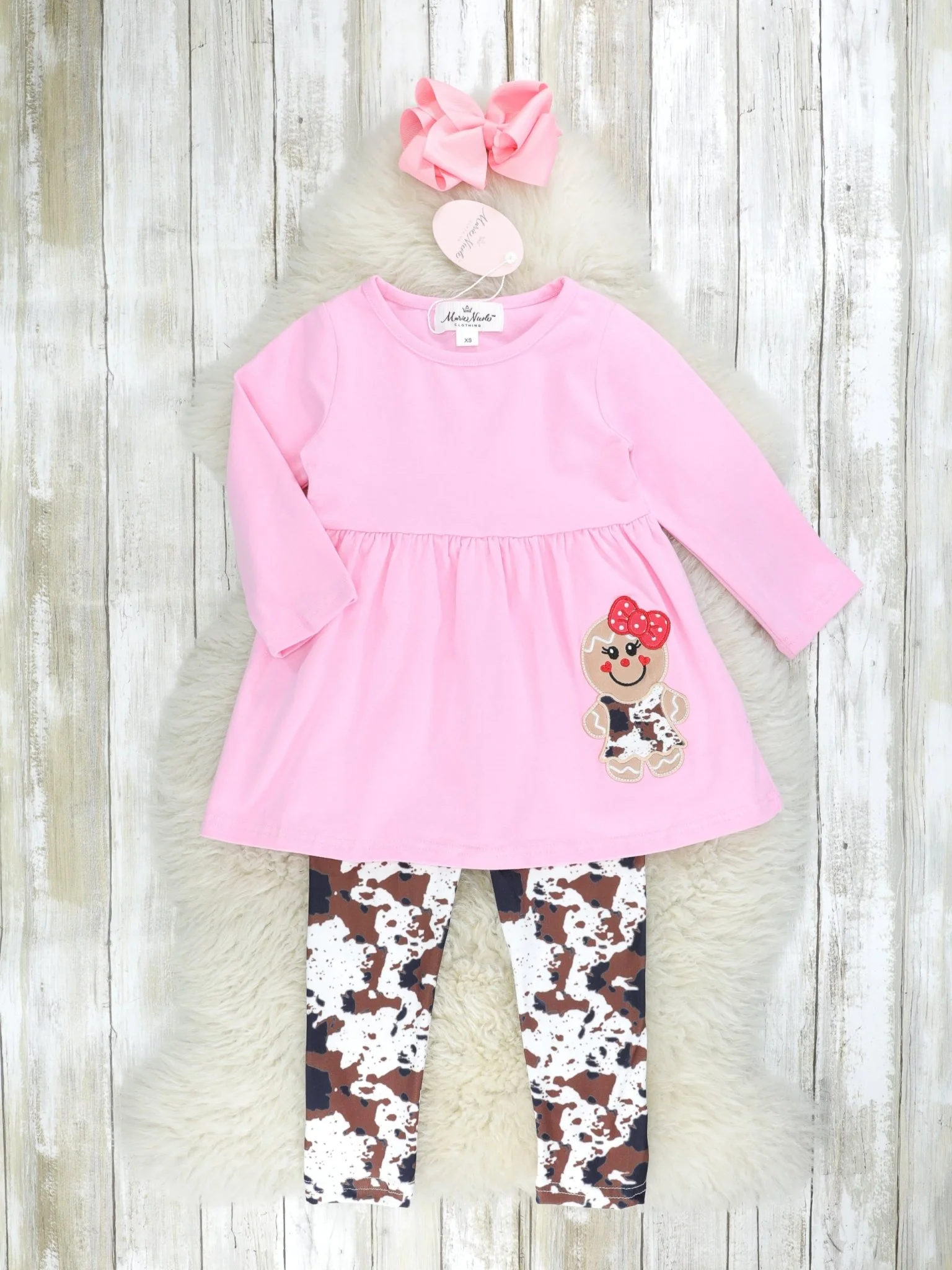 Pink Gingerbread Cow Print 3-Piece Outfit - Image 3