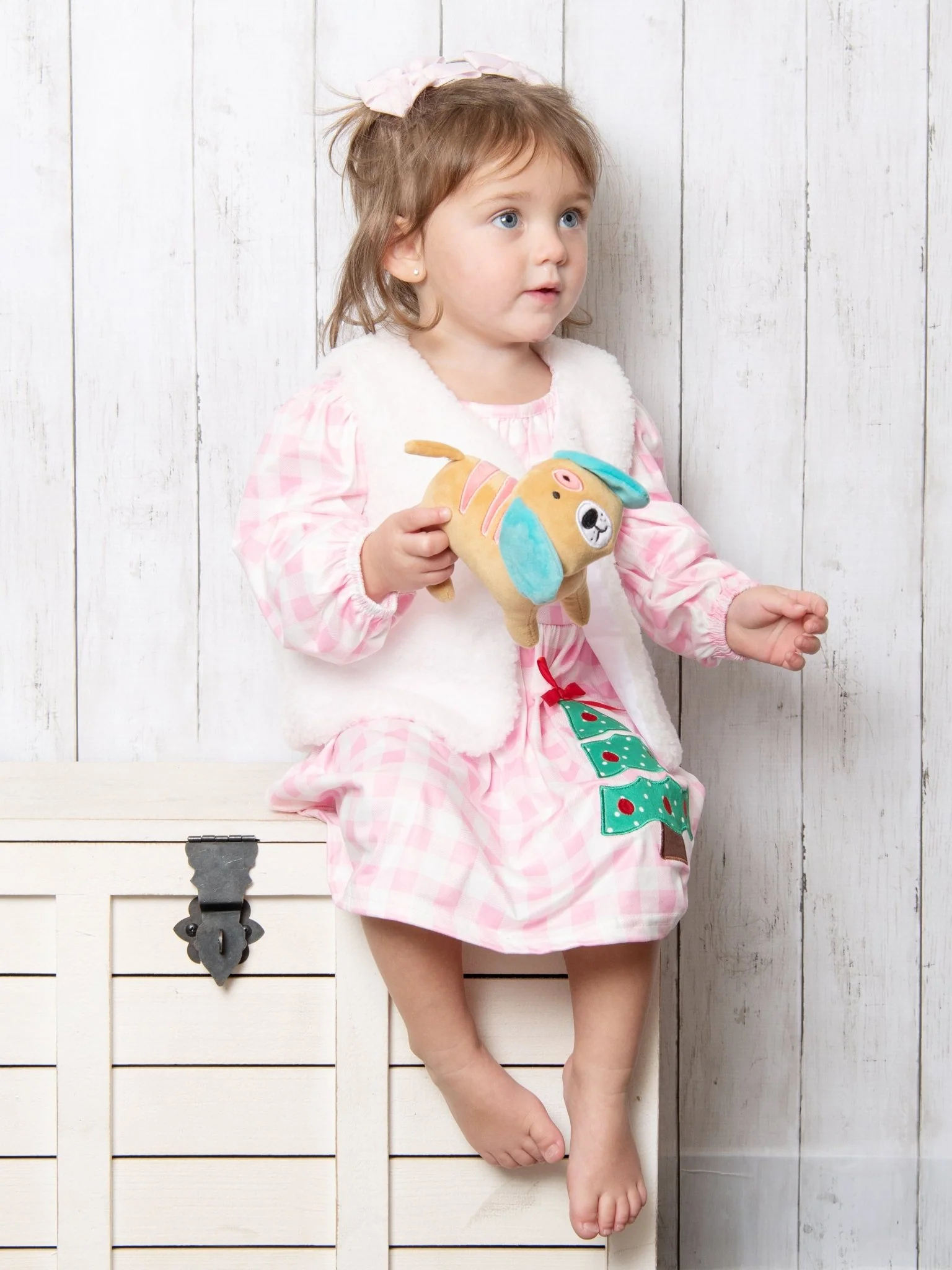 Pink Gingham Christmas Tree Dress & Vest