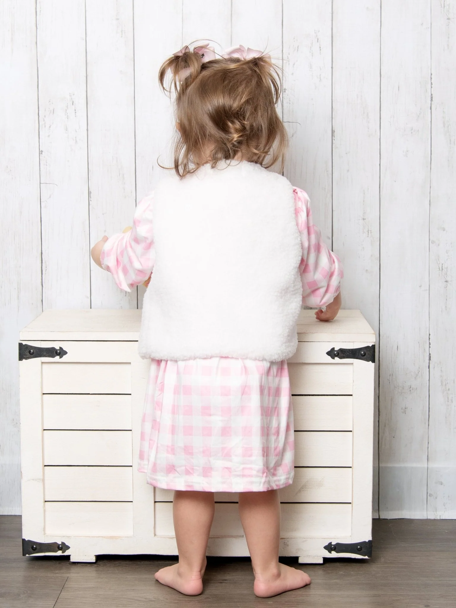 Pink Gingham Christmas Tree Dress & Vest - Image 2
