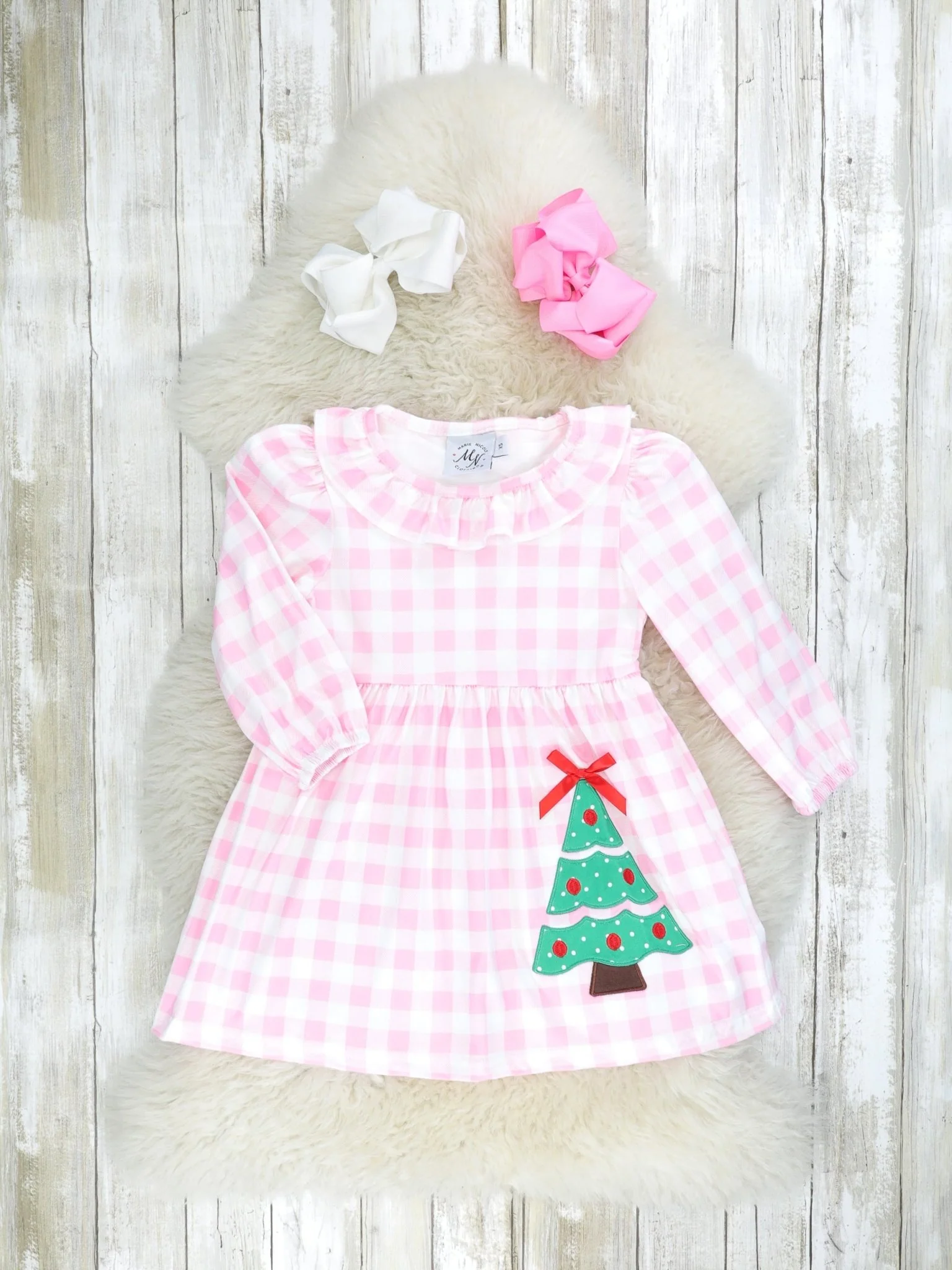 Pink Gingham Christmas Tree Dress & Vest - Image 4