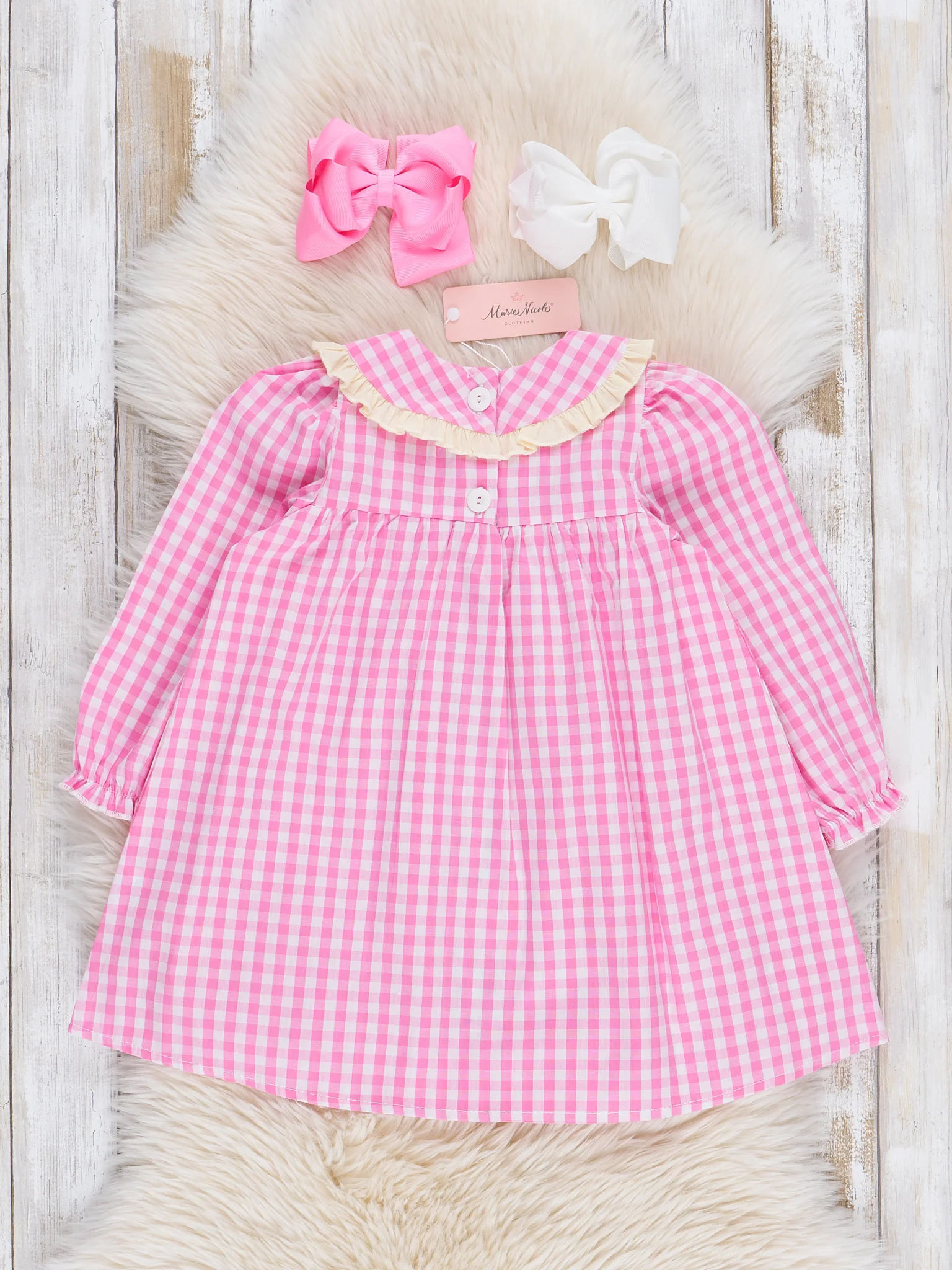 Pink Gingham Embroidered Horses Dress - Image 3