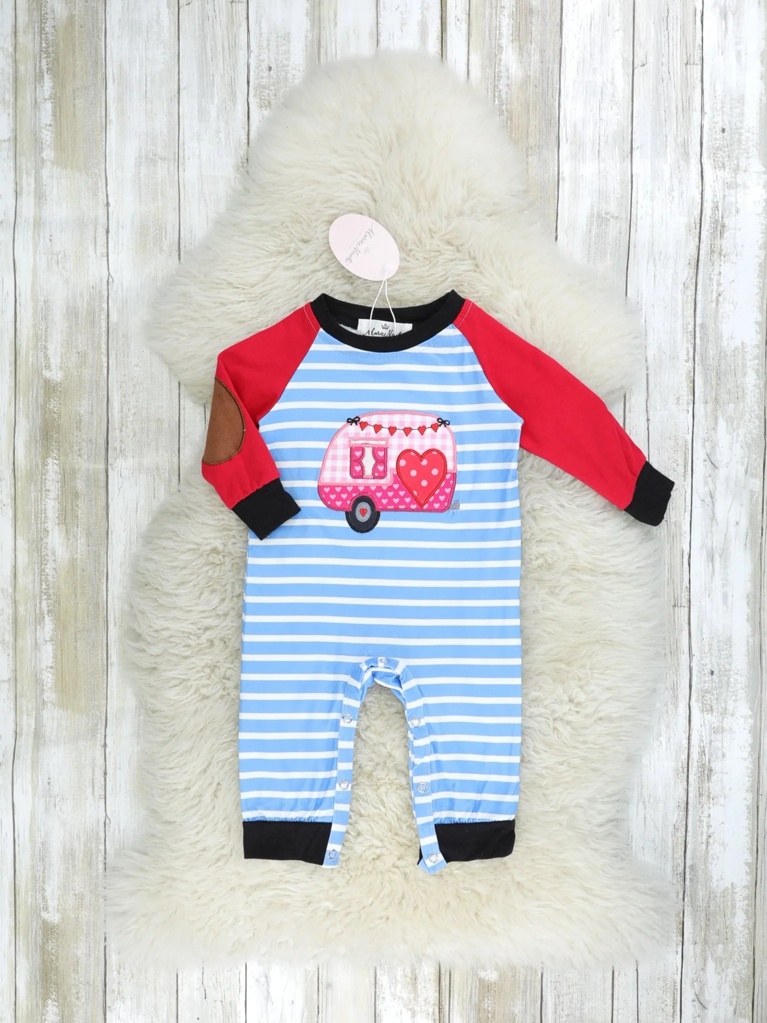 Pink Gingham Heart Camper Raglan Romper