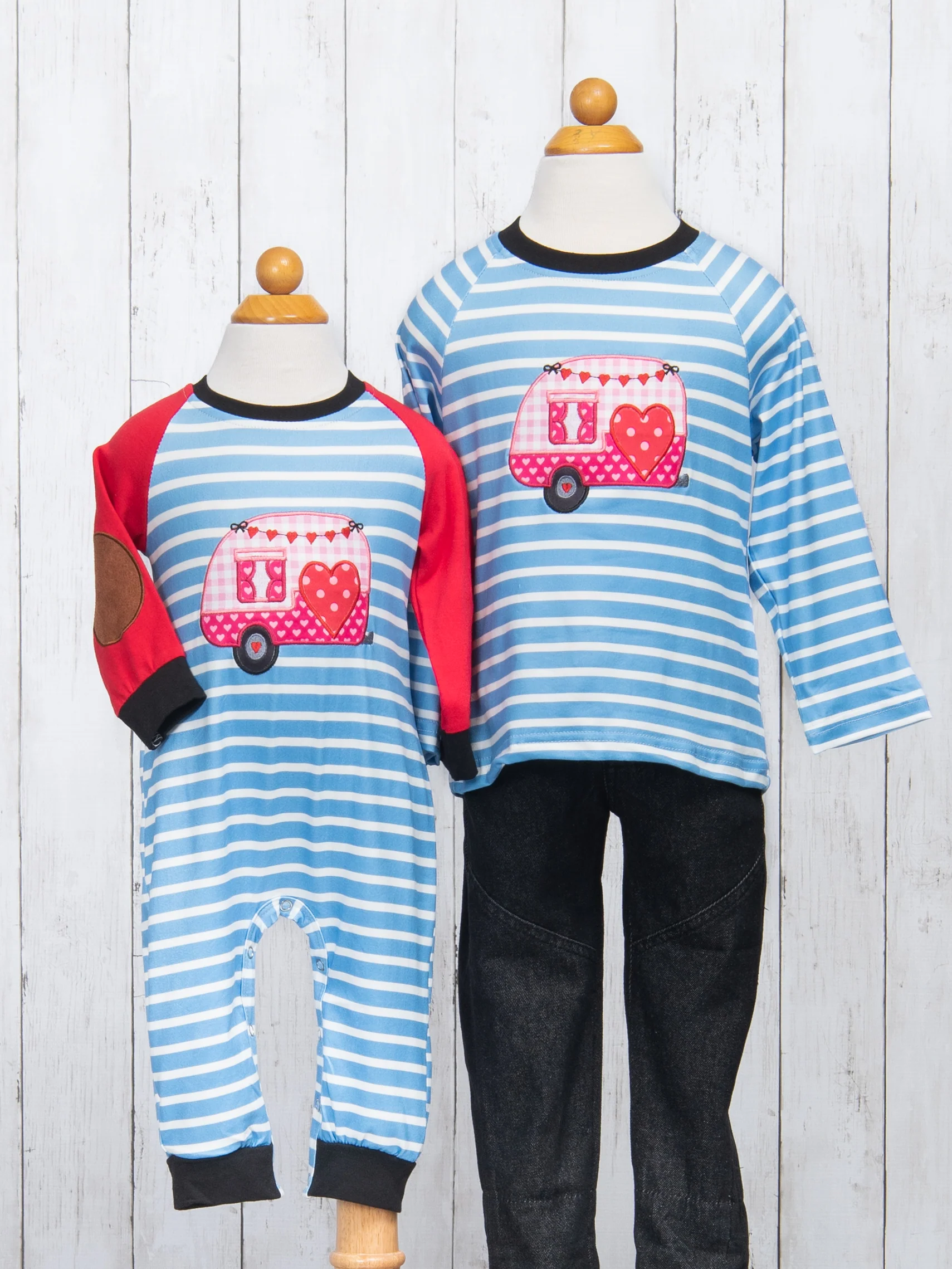 Pink Gingham Heart Camper Raglan Romper - Image 2