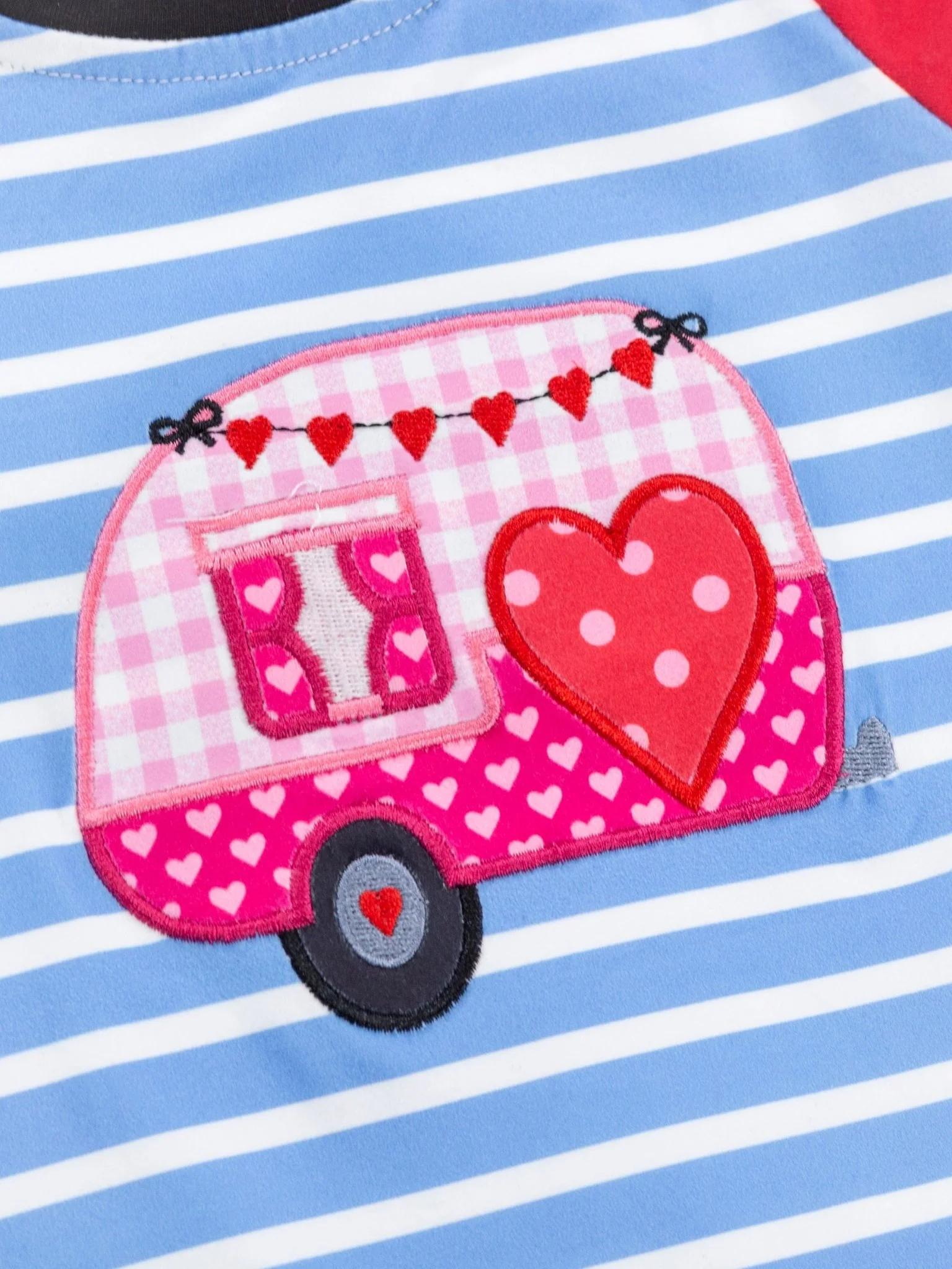 Pink Gingham Heart Camper Raglan Romper - Image 4