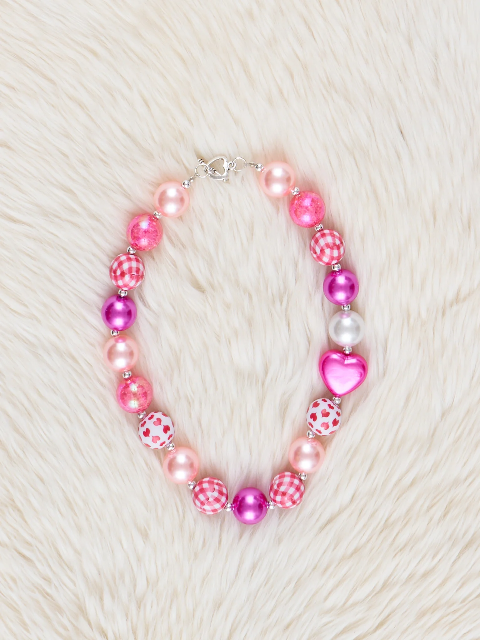 Pink Gingham & Pearl Bubblegum Necklace