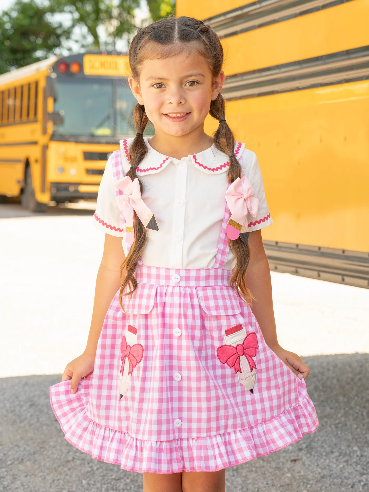 Pink Gingham Pencil Princess Skirtall Set