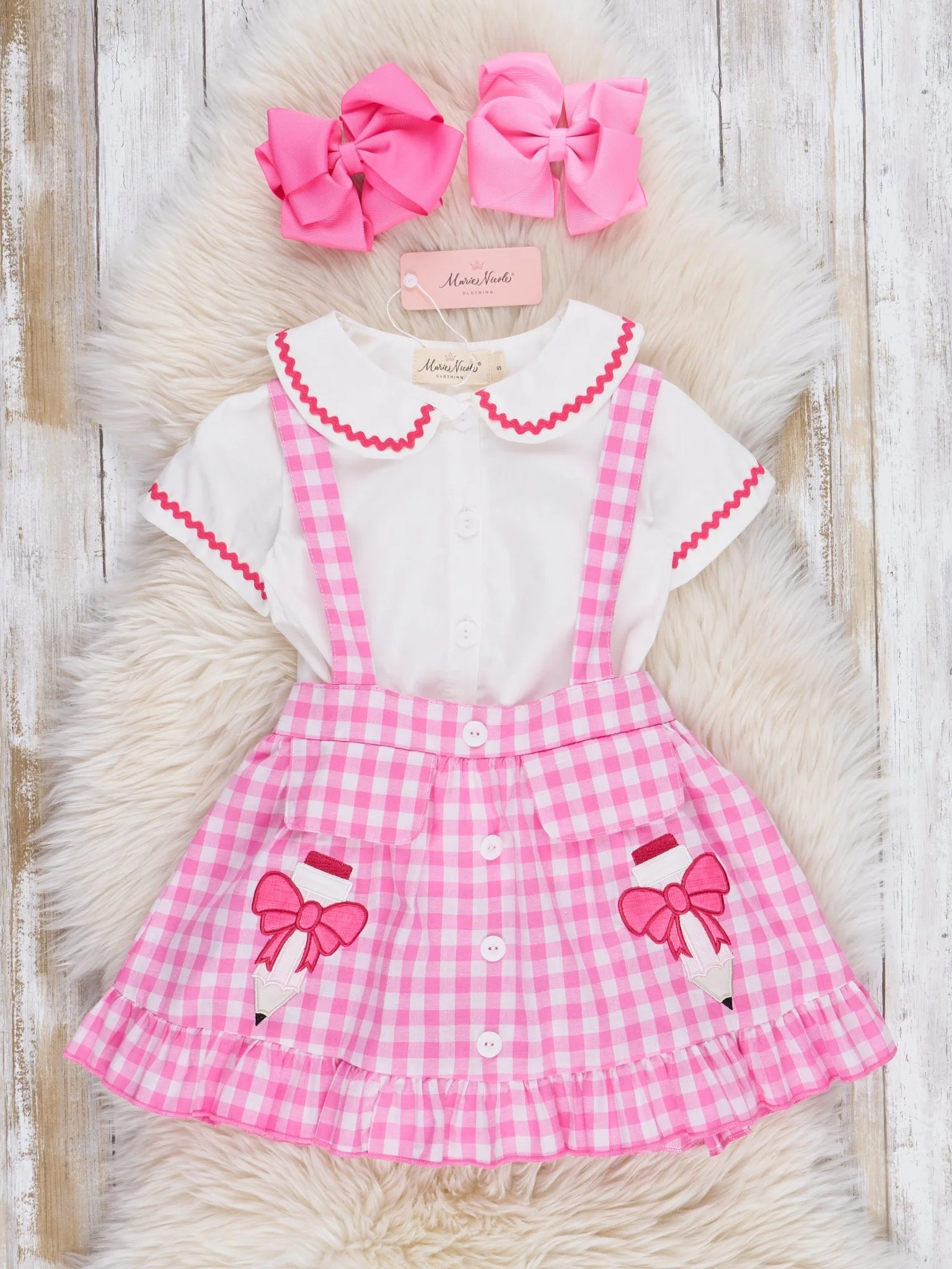 Pink Gingham Pencil Princess Skirtall Set - Image 2