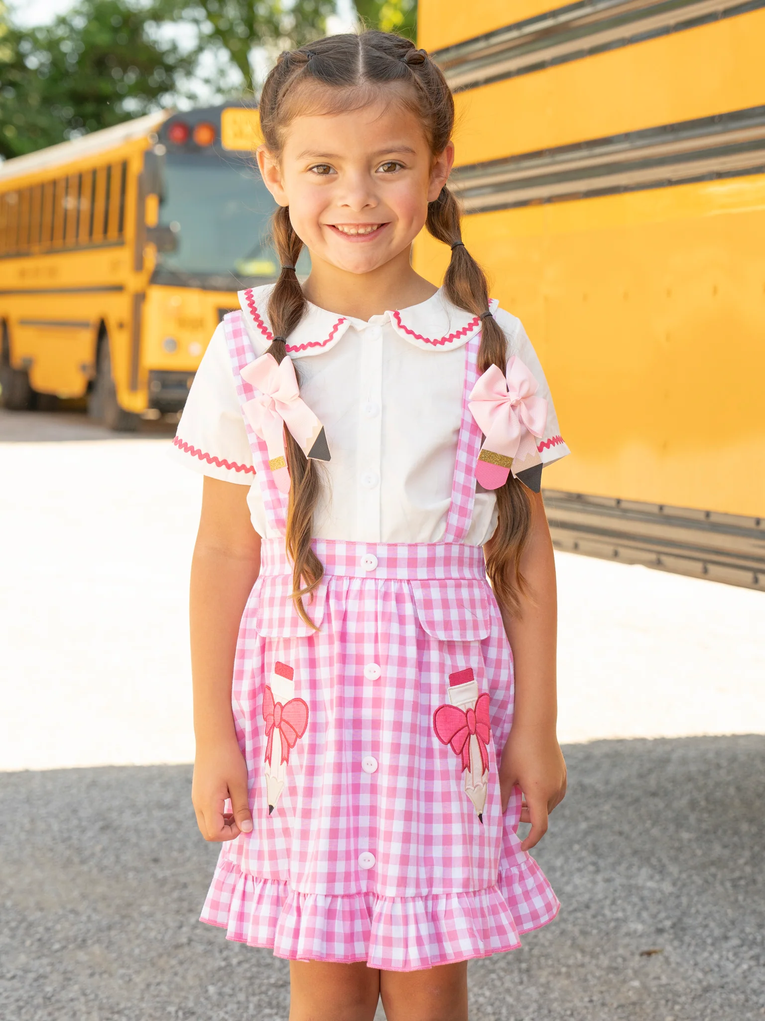 Pink Gingham Pencil Princess Skirtall Set - Image 5