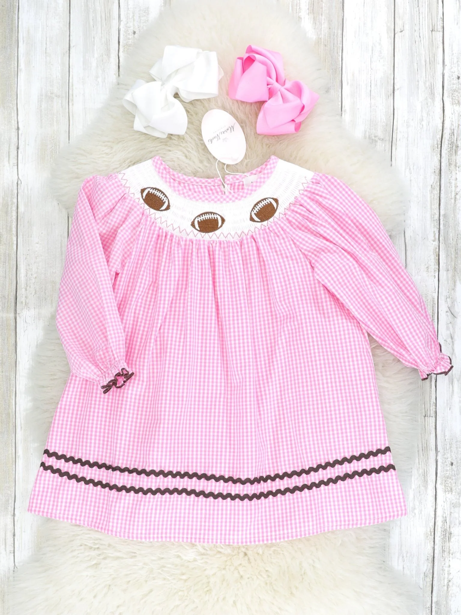 Pink Gingham Smocked Football Dress