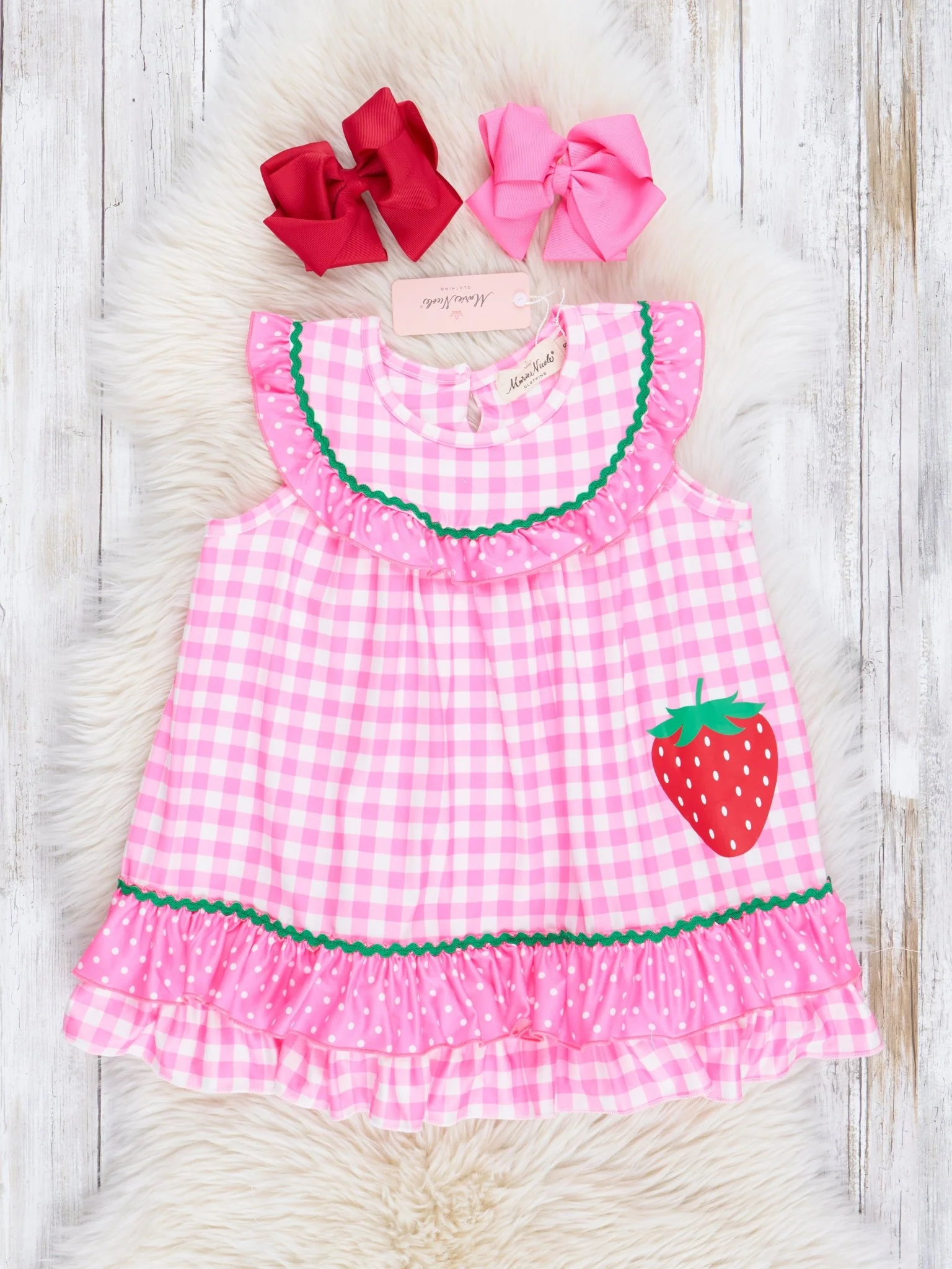 Pink Gingham Strawberries Dress