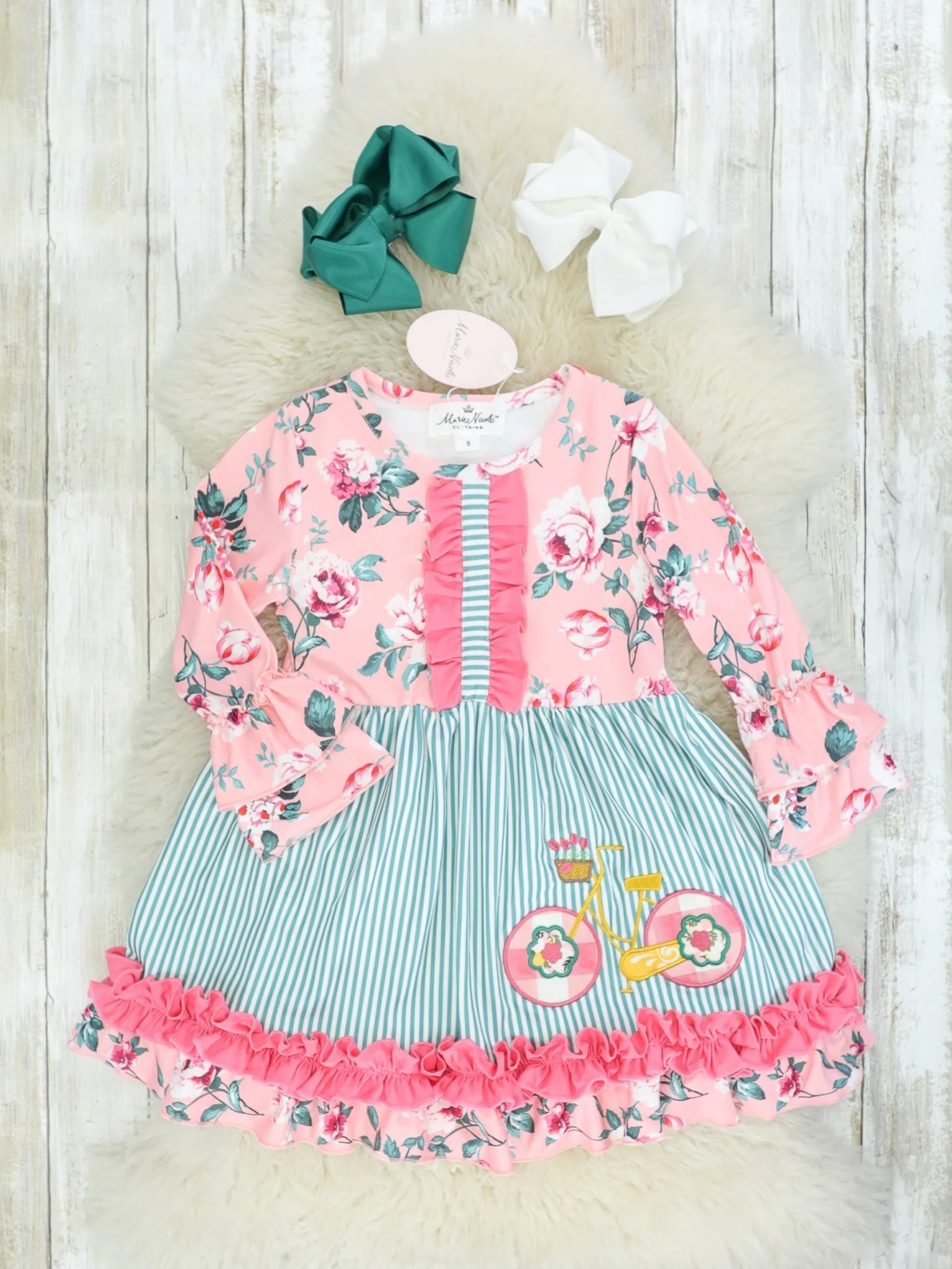Pink & Green Bike Ruffle Dress