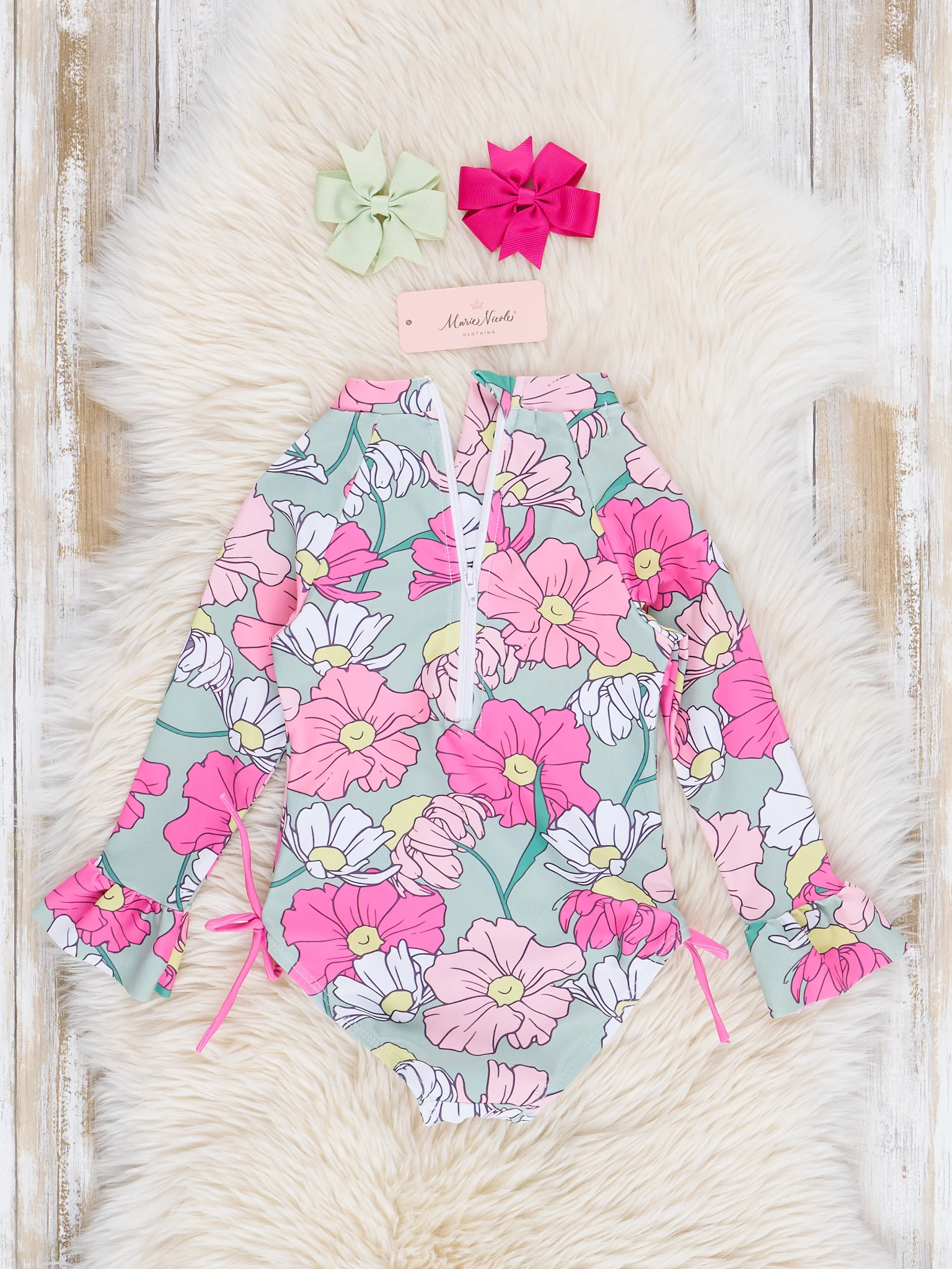 Pink & Green Blossoms Ruffle Swimsuit - Image 3