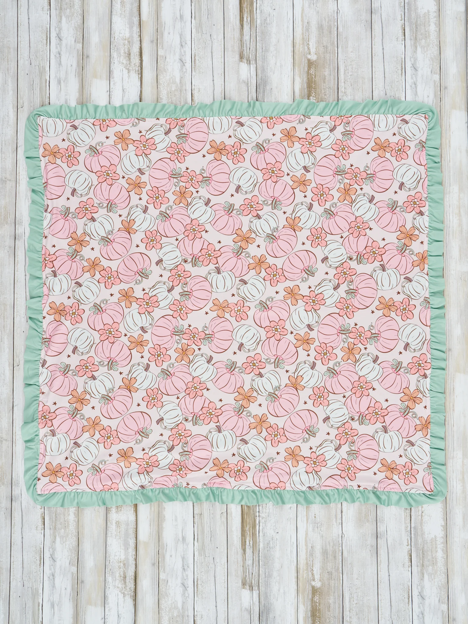 Pink & Green Doodle Pumpkin Garden Minky Blanket