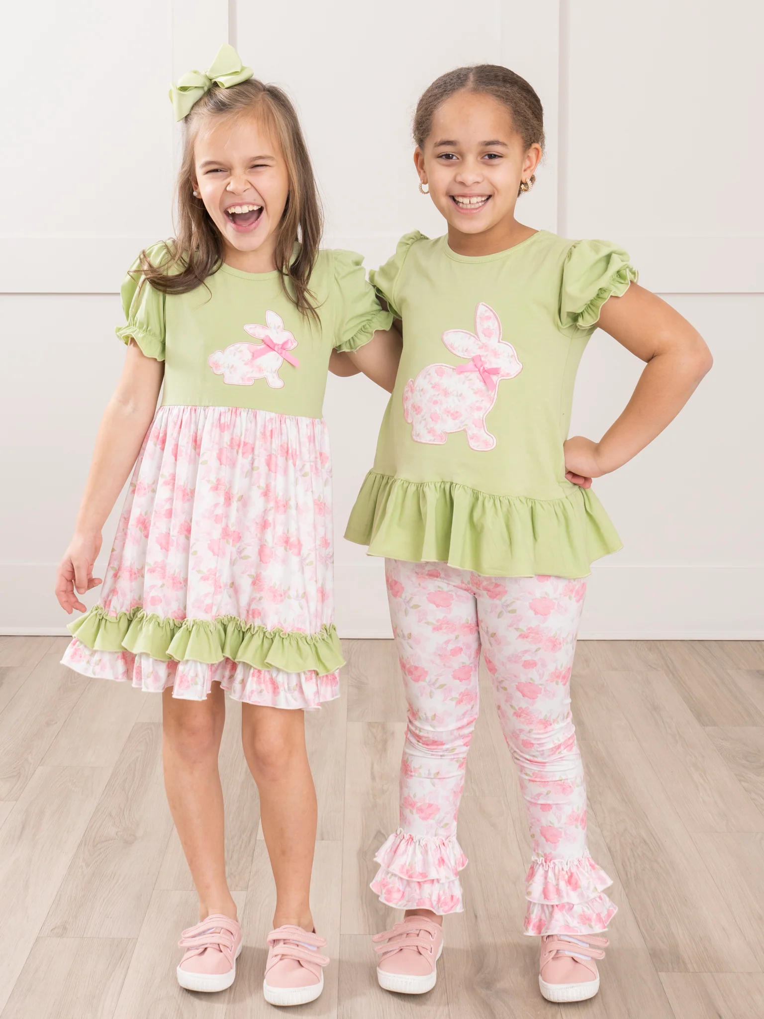 Pink & Green Floral Bunny Ruffle Outfit - Image 4