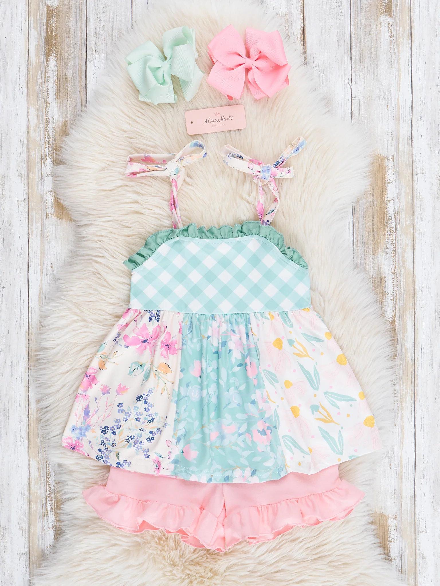 Pink & Green Gingham Garden Ruffle Outfit - Image 2
