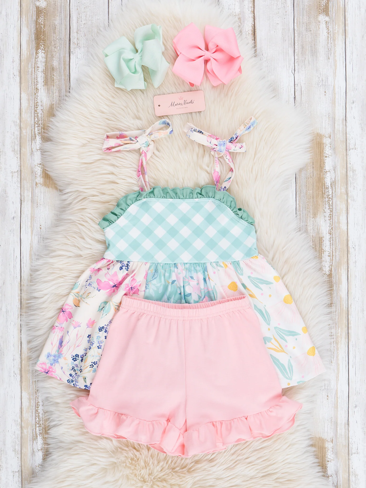 Pink & Green Gingham Garden Ruffle Outfit - Image 3
