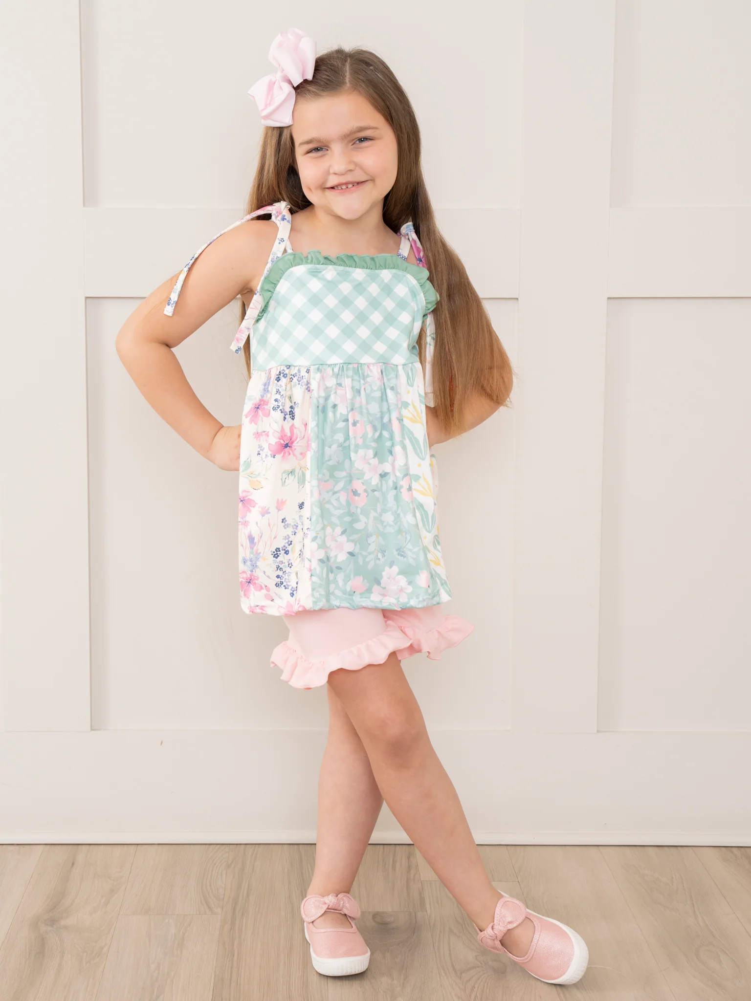 Pink & Green Gingham Garden Ruffle Outfit - Image 4