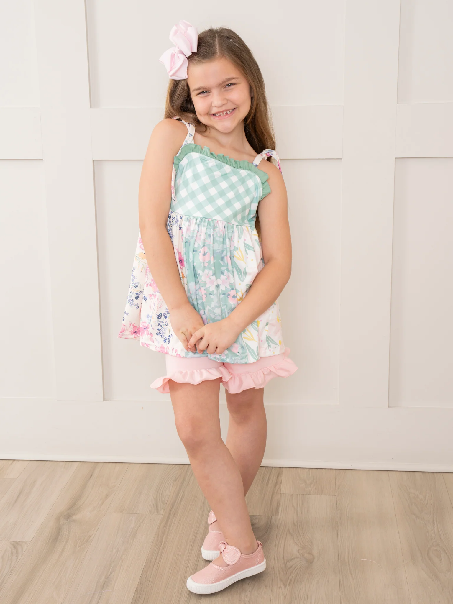 Pink & Green Gingham Garden Ruffle Outfit - Image 5