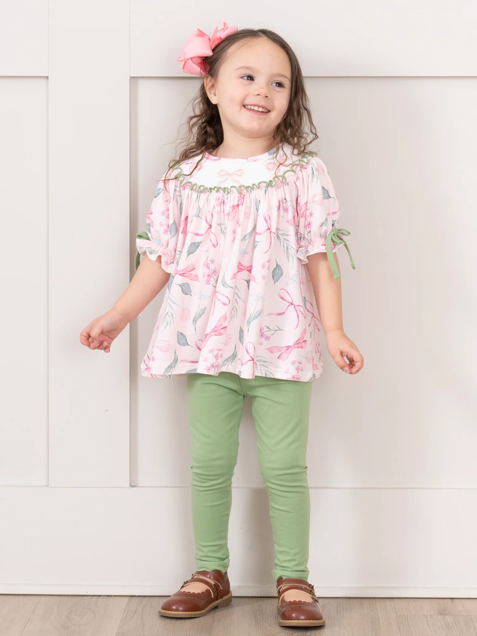 Pink & Green Smocked Bows Outfit