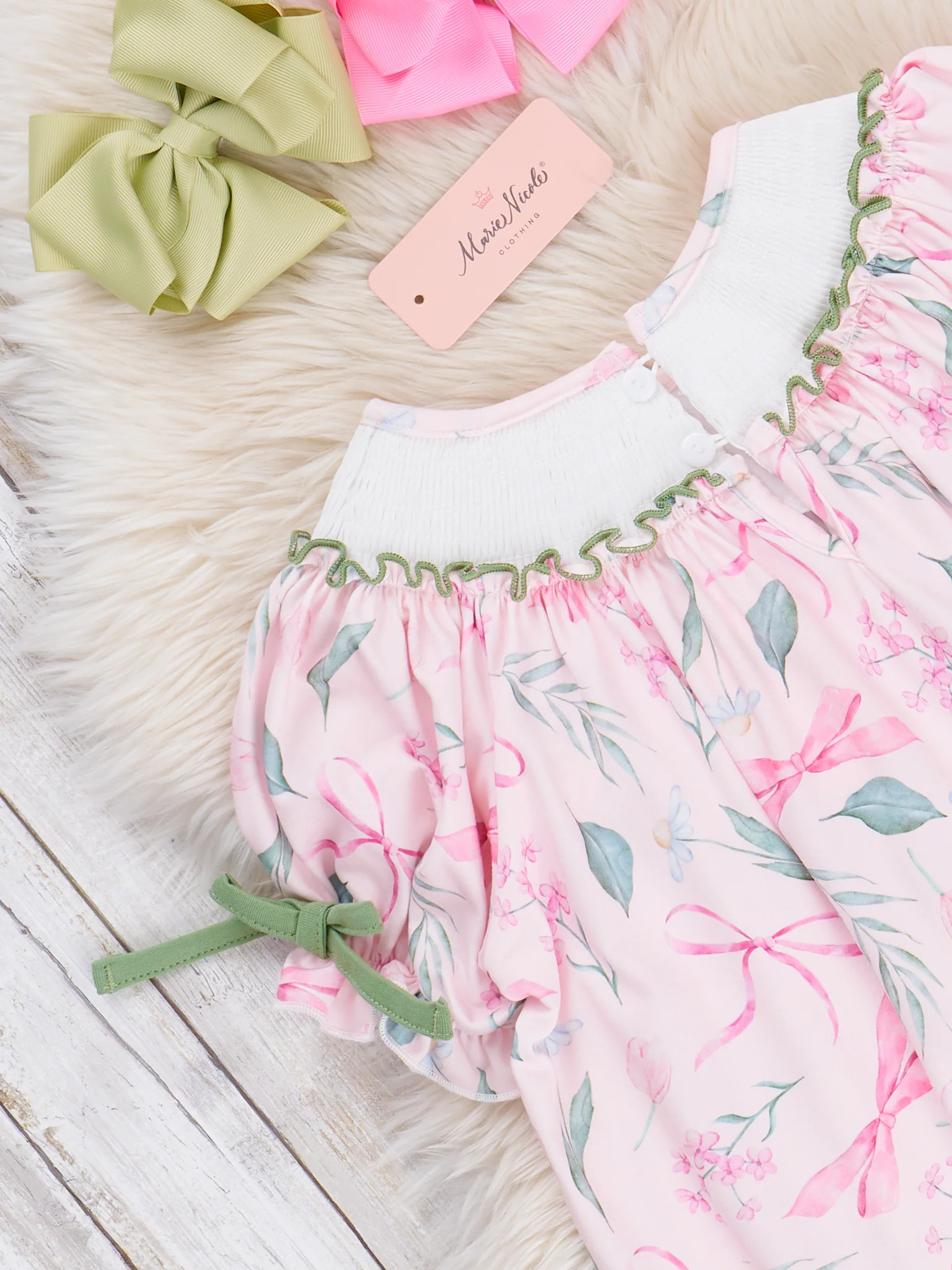 Pink & Green Smocked Bows Outfit - Image 4