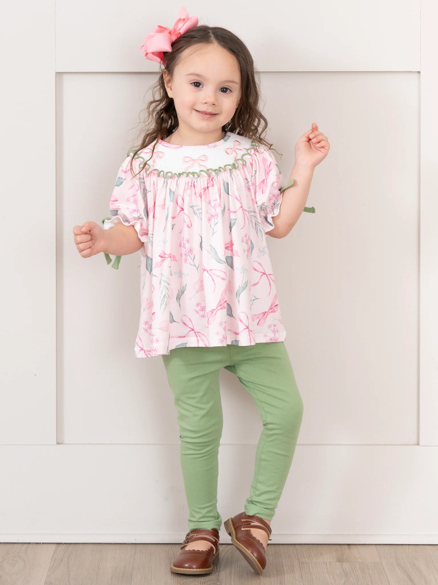 Pink & Green Smocked Bows Outfit - Image 5