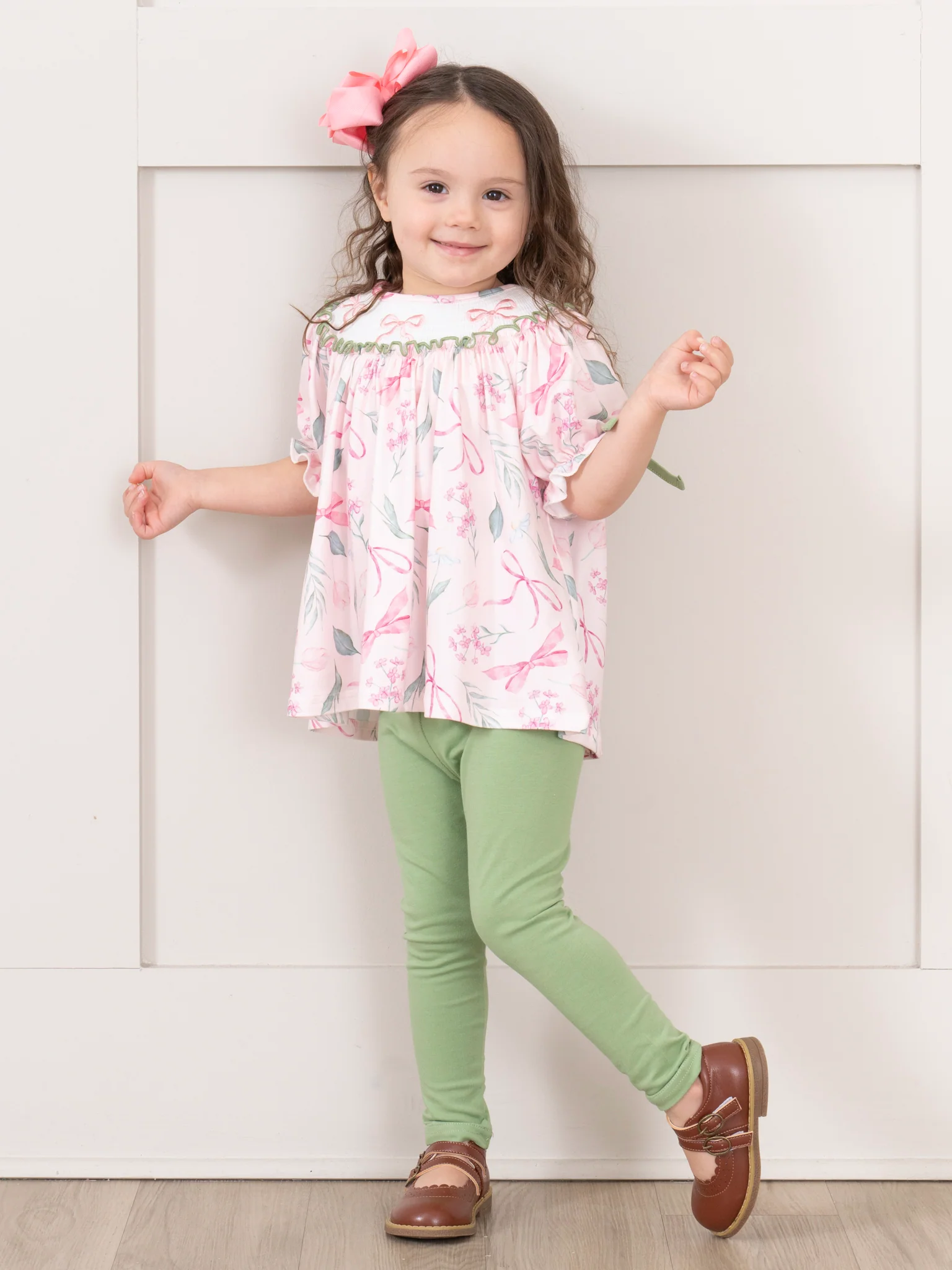 Pink & Green Smocked Bows Outfit - Image 6