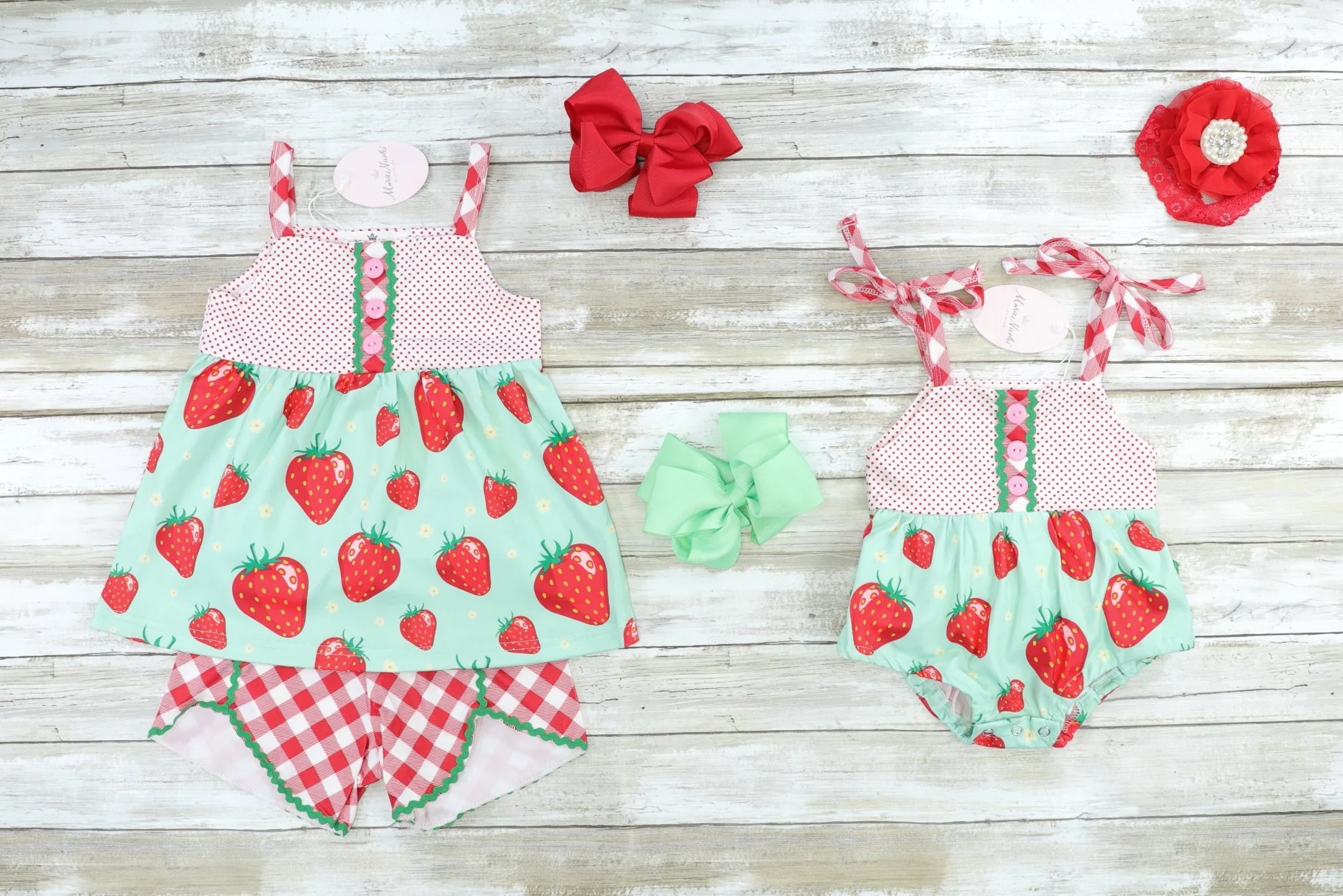 Mint Strawberry Tie Bubble Romper - Image 3