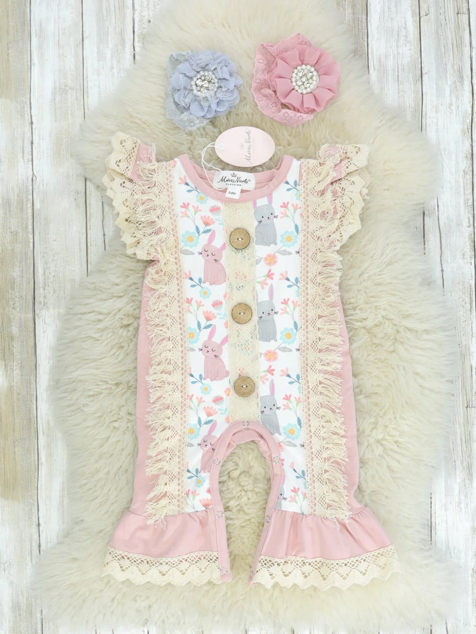 Pink & Grey Bunny Tank Romper