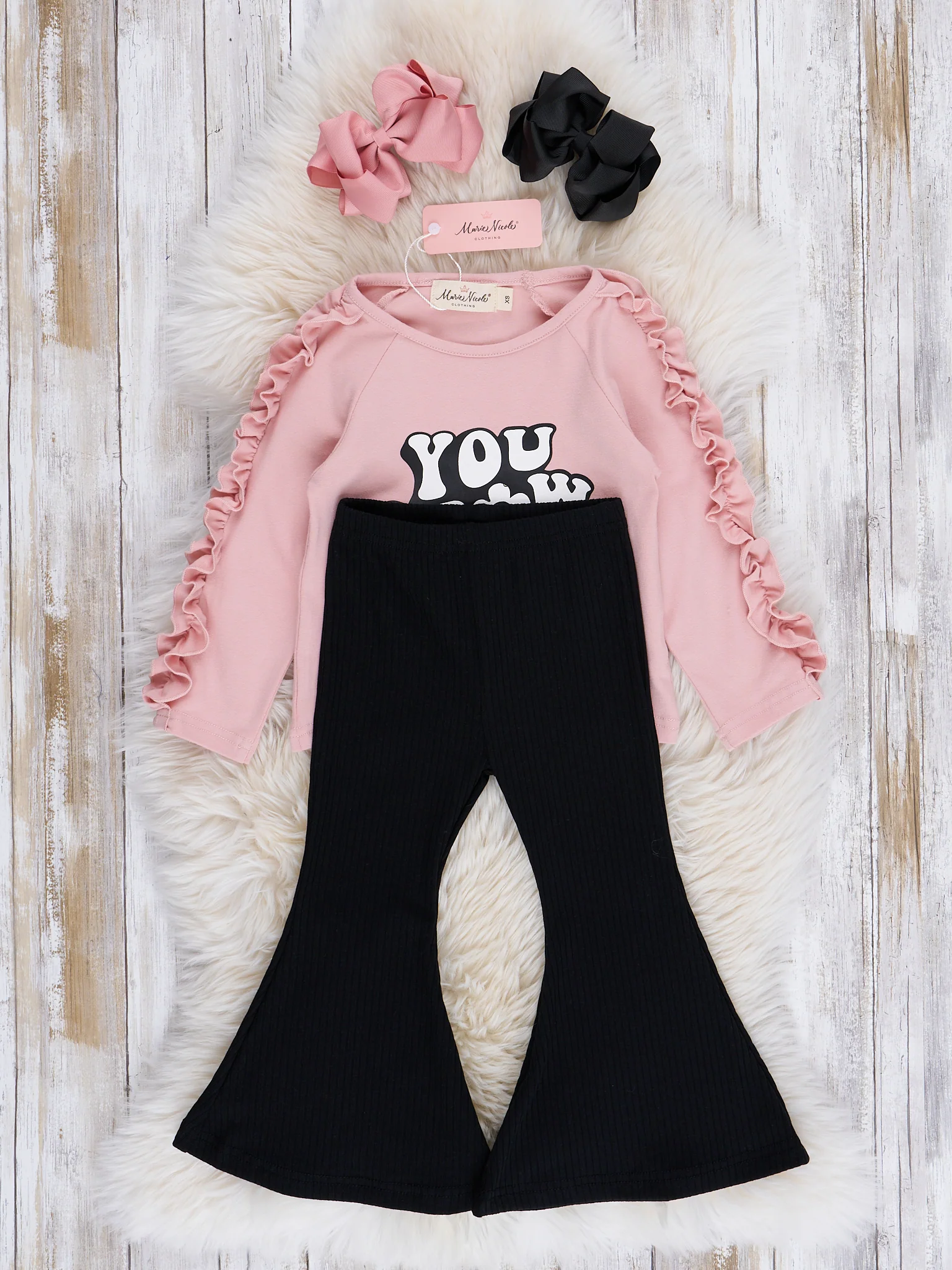 Pink "Grow Girl" Ribbed Bell Bottoms Outfit - Image 2