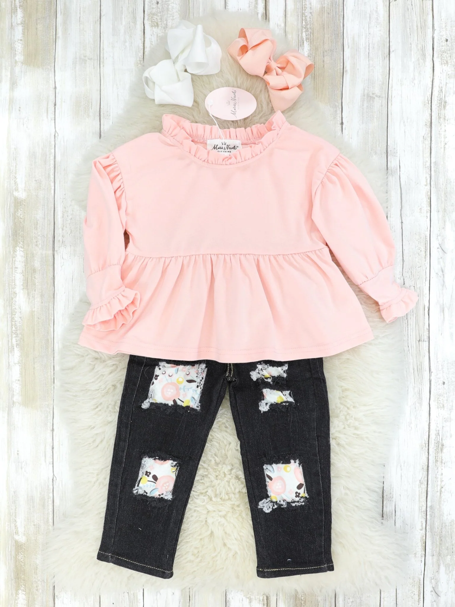 Pink High Neck Tunic & Distressed Denim Outfit