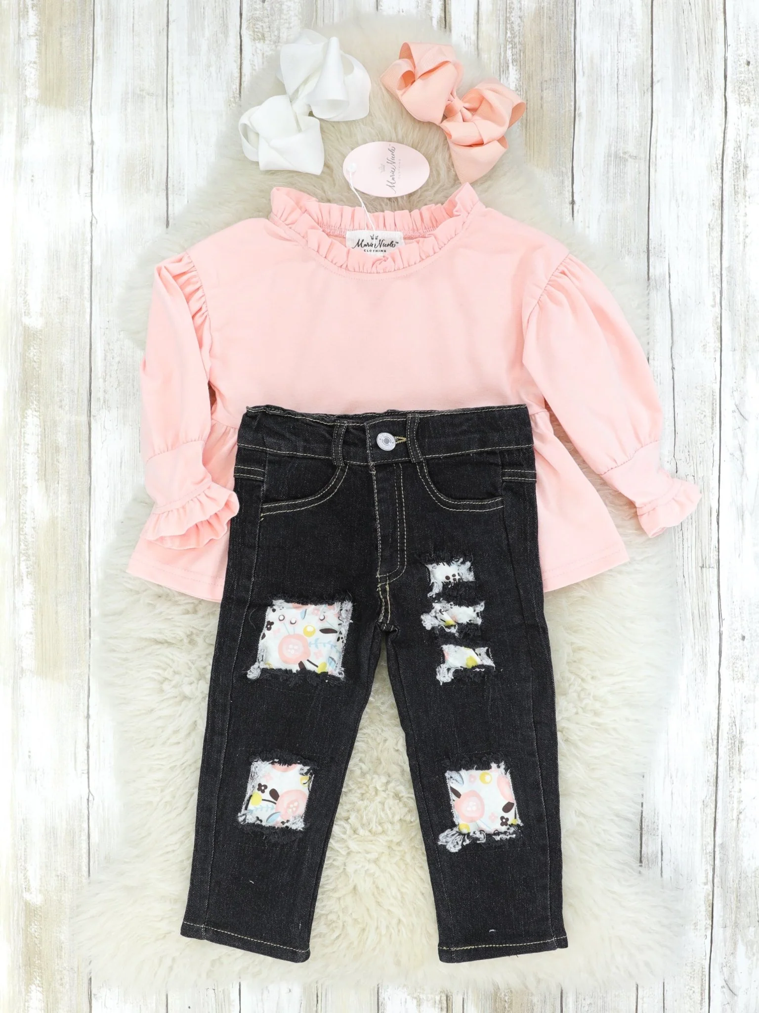 Pink High Neck Tunic & Distressed Denim Outfit - Image 2