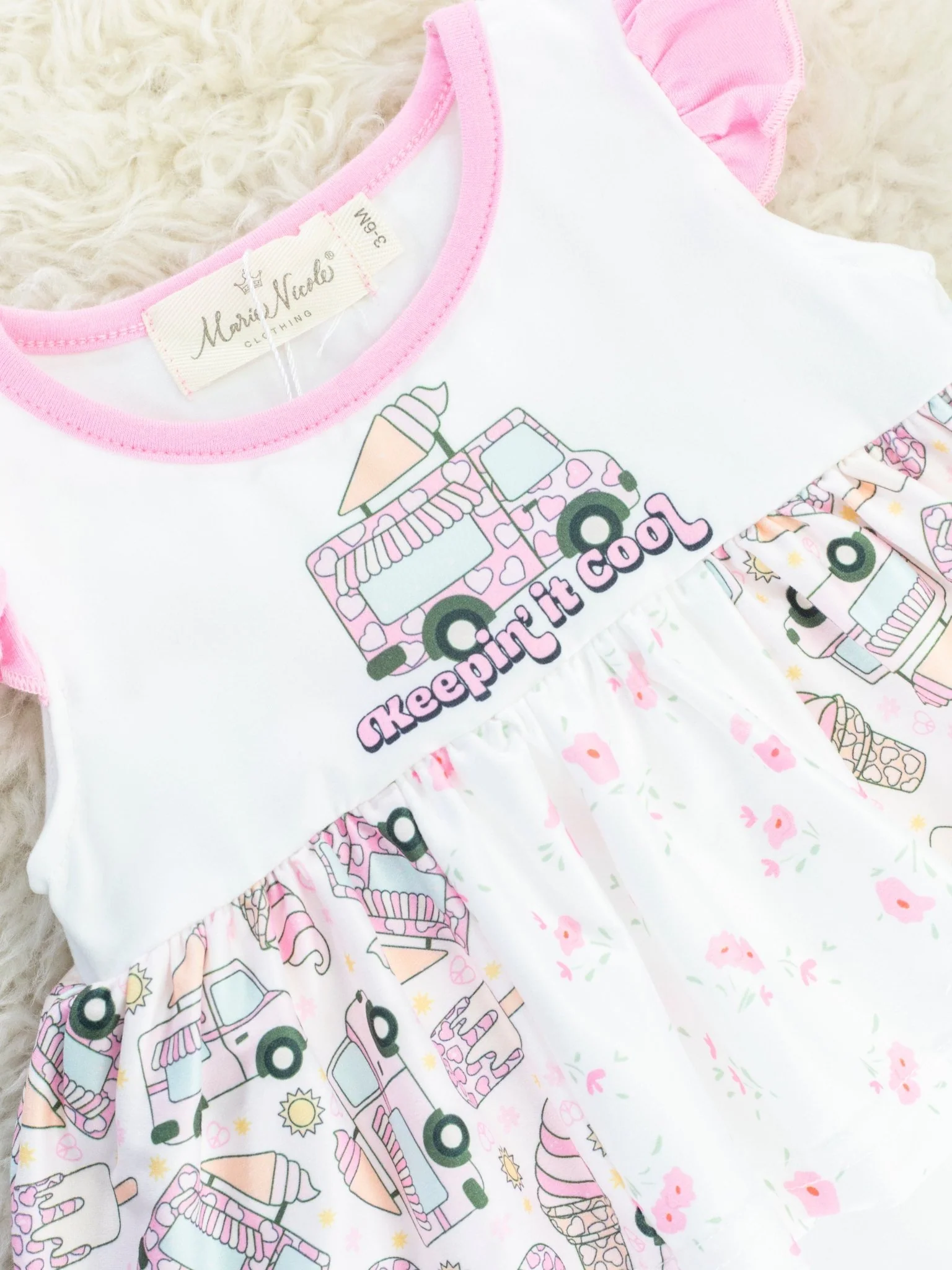 Pink Ice Cream Truck Ruffle Dressy Romper - Image 2