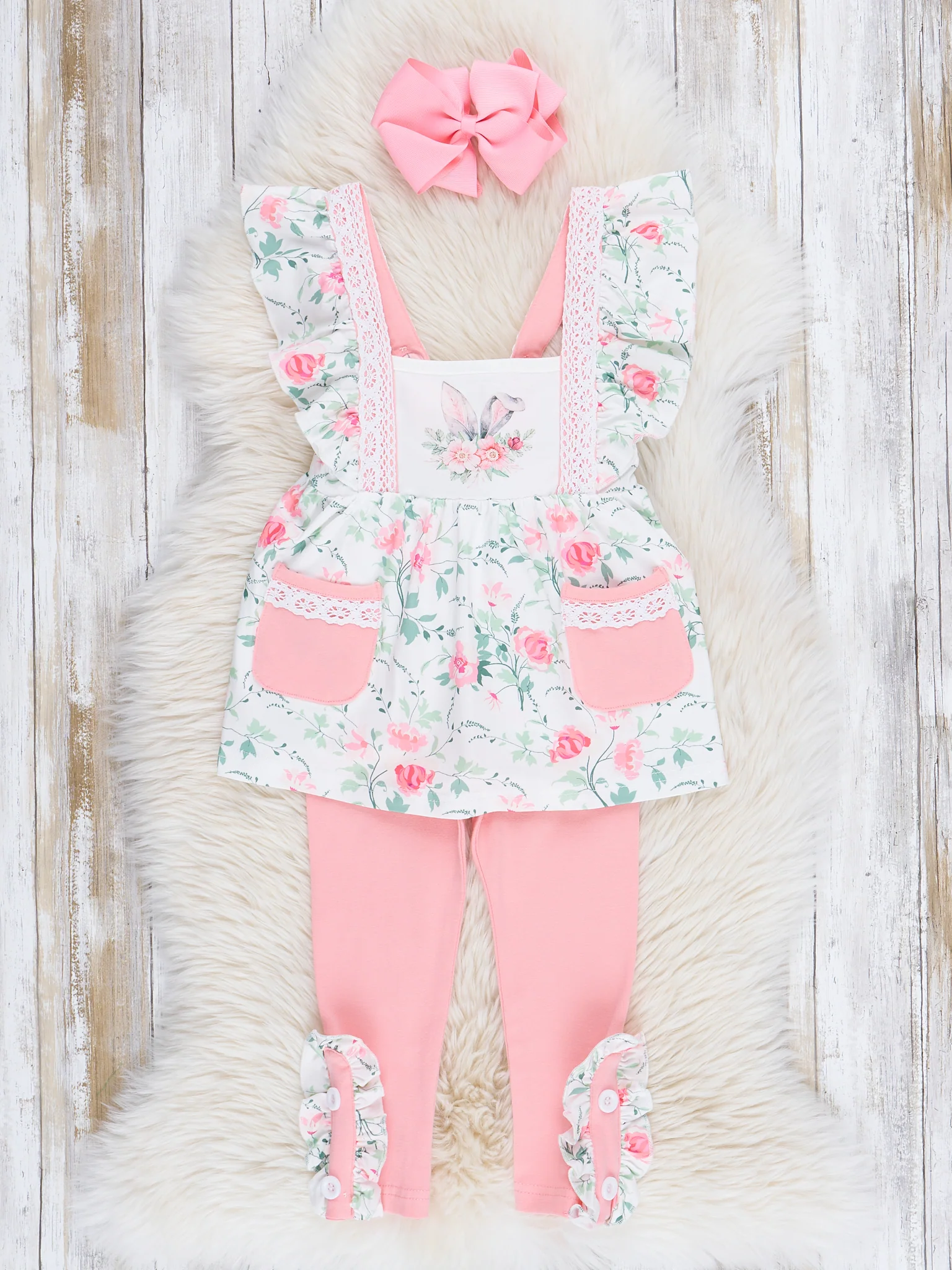 Pink Lace Bunny Ruffle Outfit