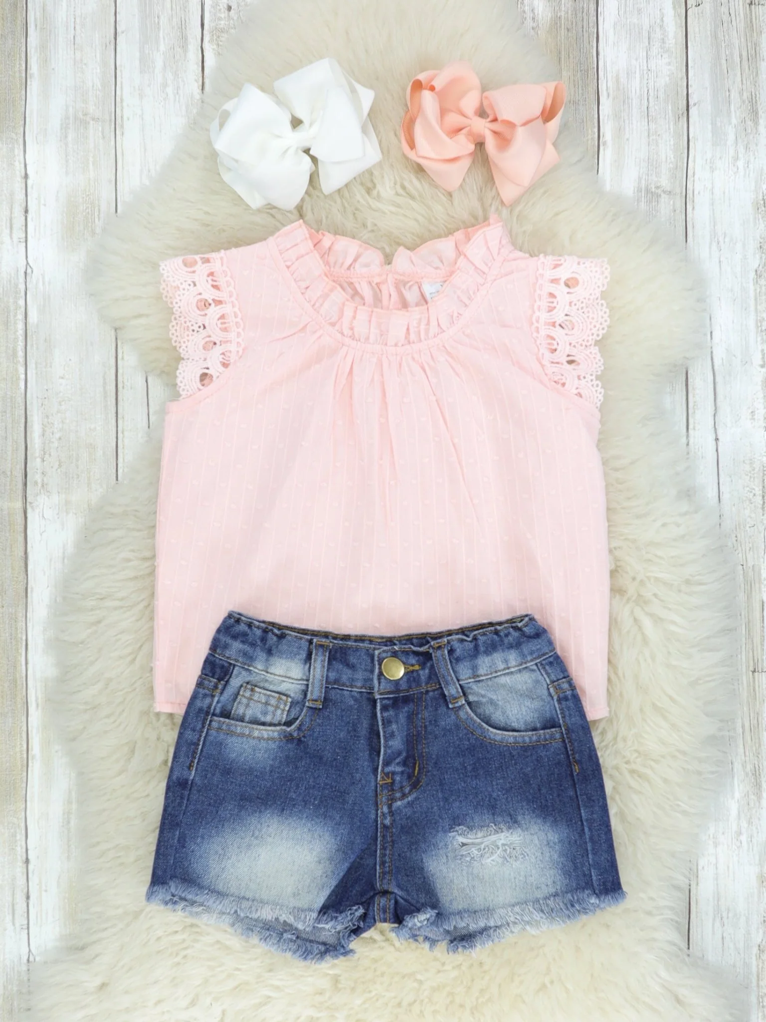 Pink Lacy Tank & Denim Shorts Outfit - Image 2