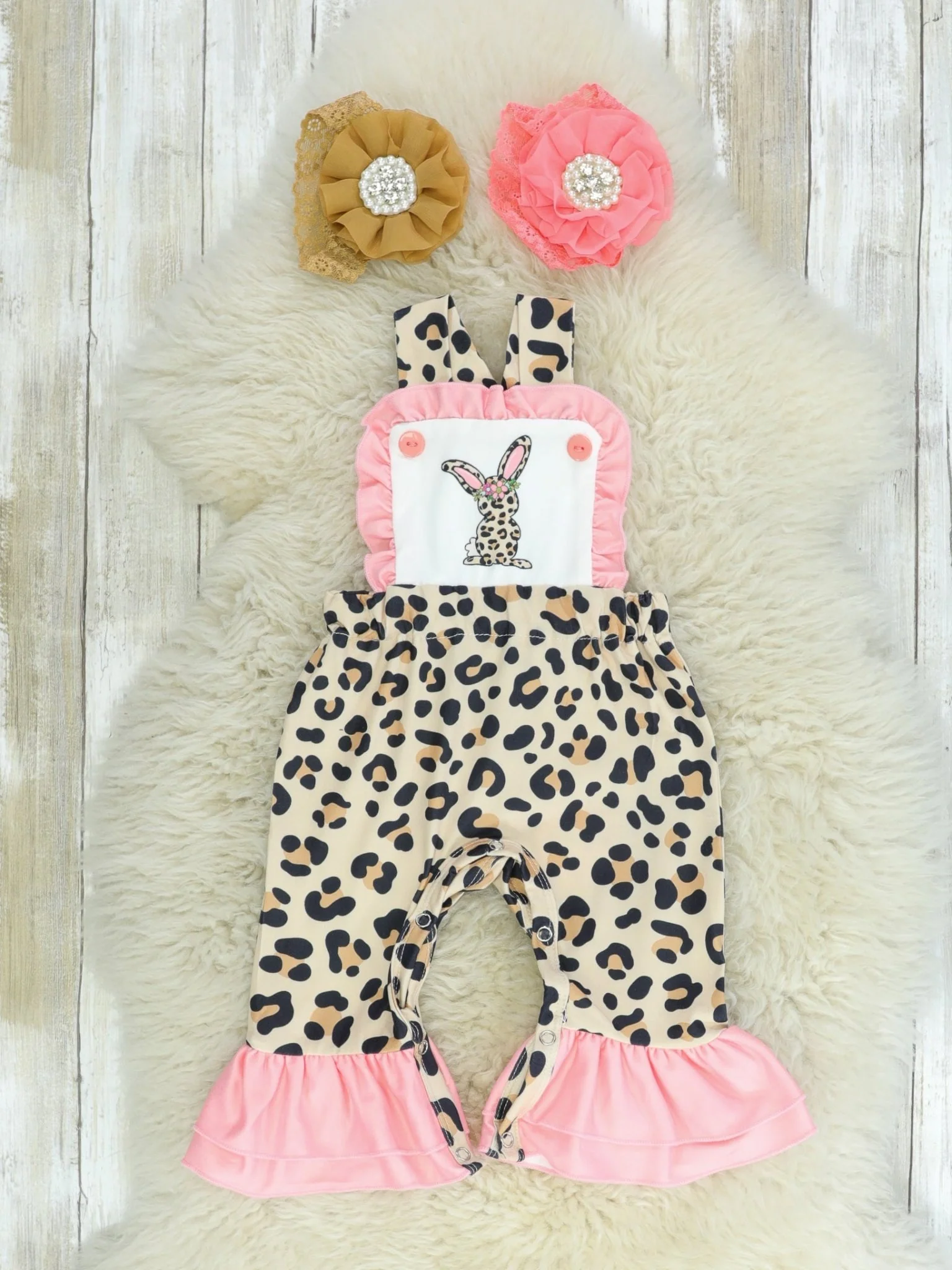 Pink Leopard Bunny Apron Romper
