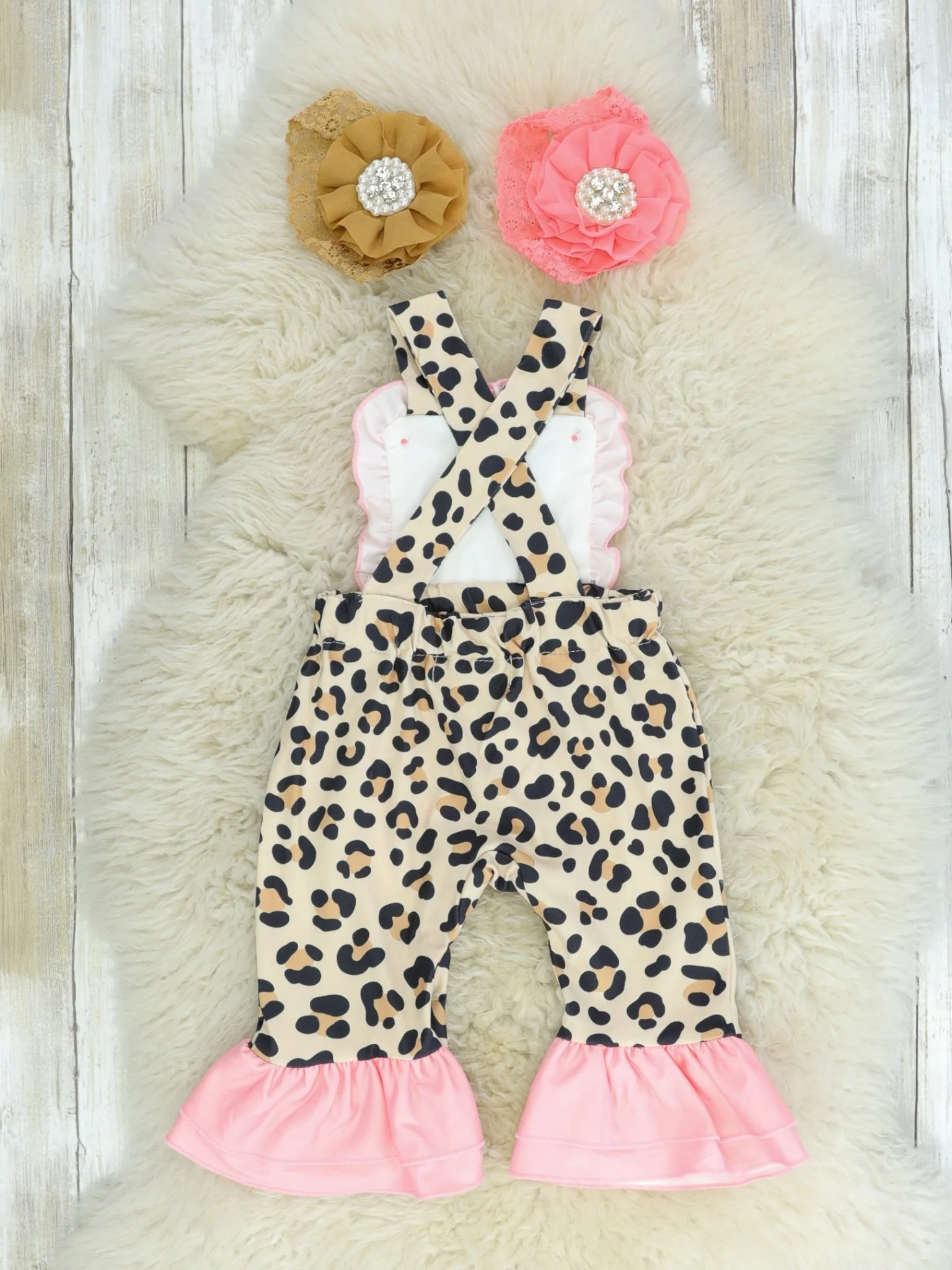 Pink Leopard Bunny Apron Romper - Image 2