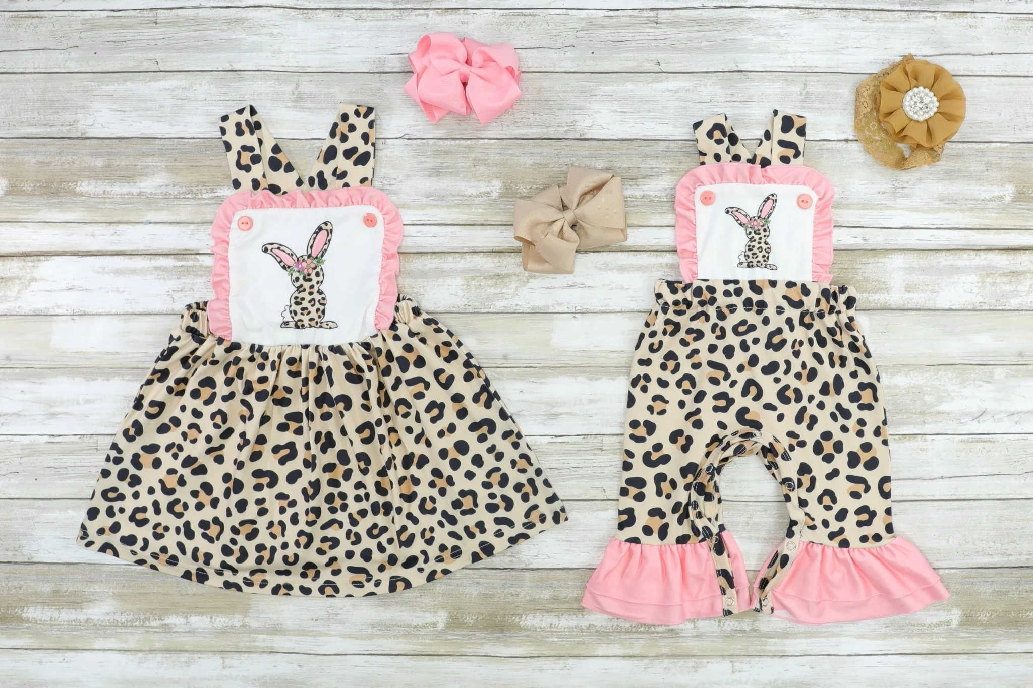 Pink Leopard Bunny Apron Romper - Image 3