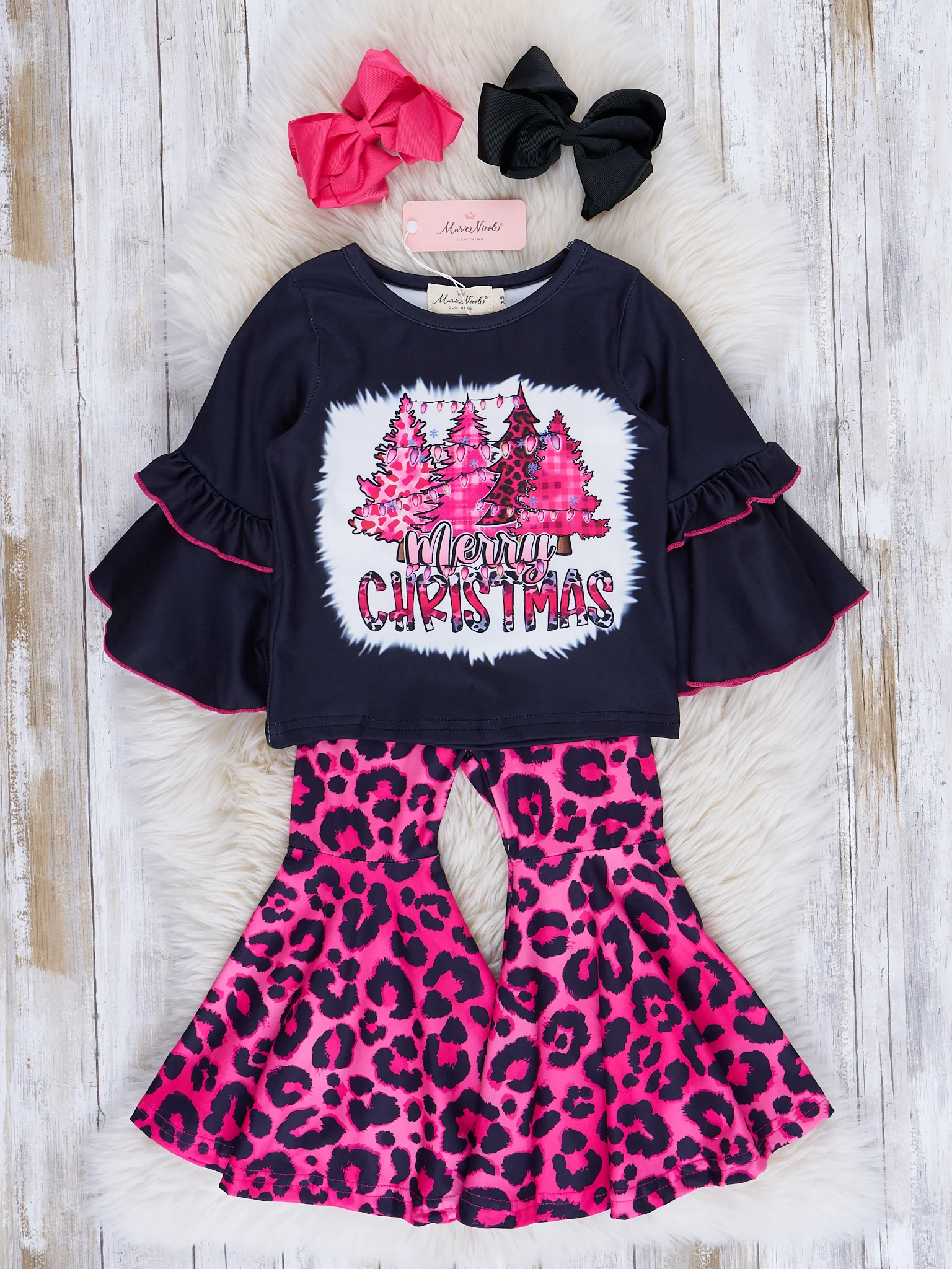 Pink Leopard "Merry Christmas" Bell Bottom Outfit - Image 2