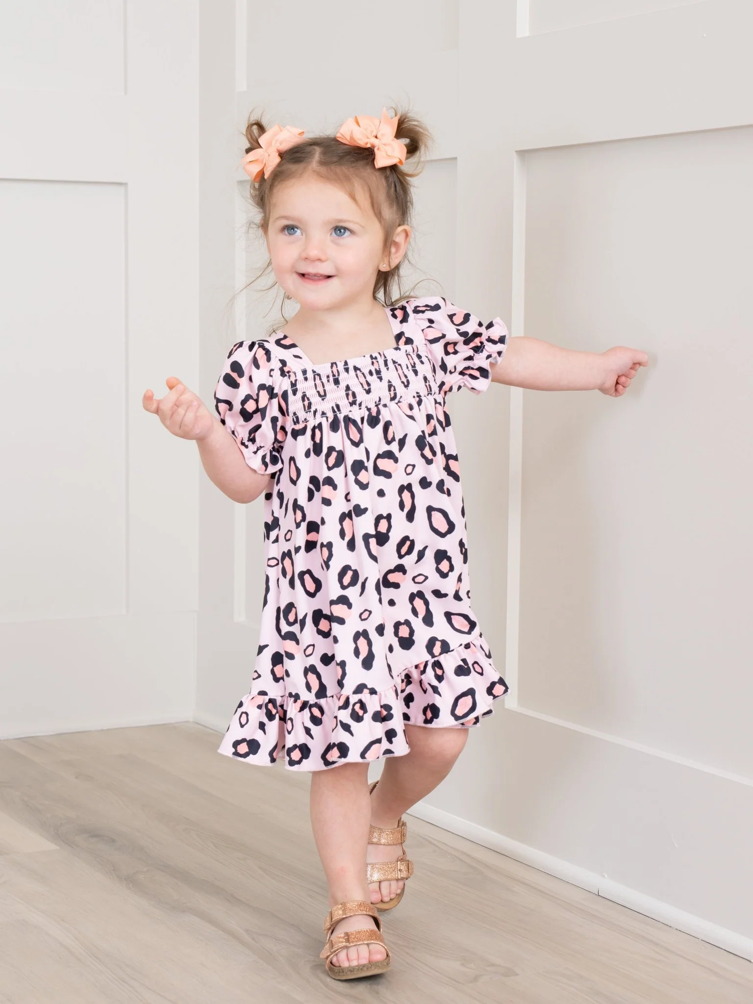 Pink Leopard Puff Sleeve Dress