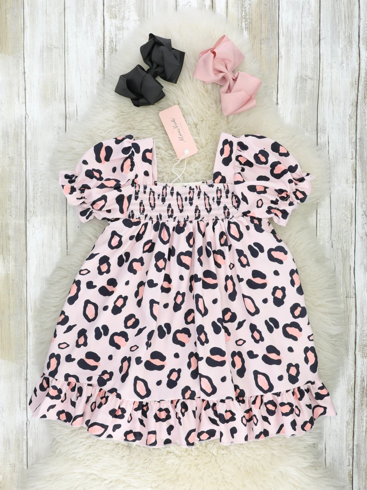 Pink Leopard Puff Sleeve Dress - Image 2