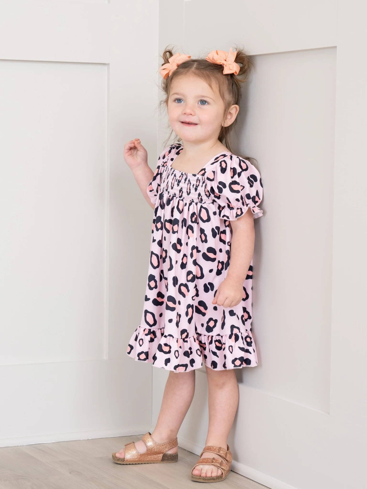 Pink Leopard Puff Sleeve Dress - Image 4