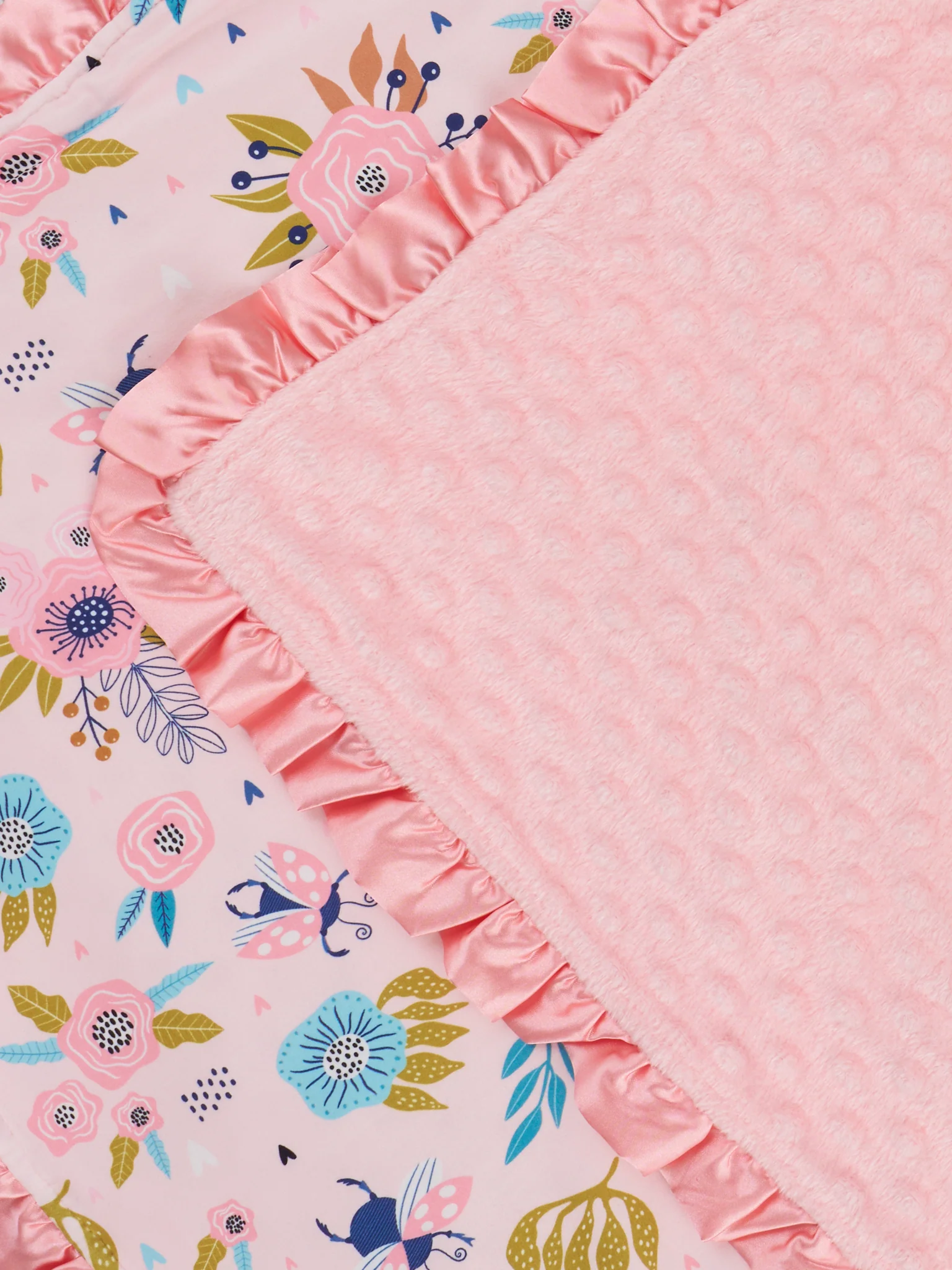 Pink Little Bug Floral Ruffle Minky Blanket - Image 2